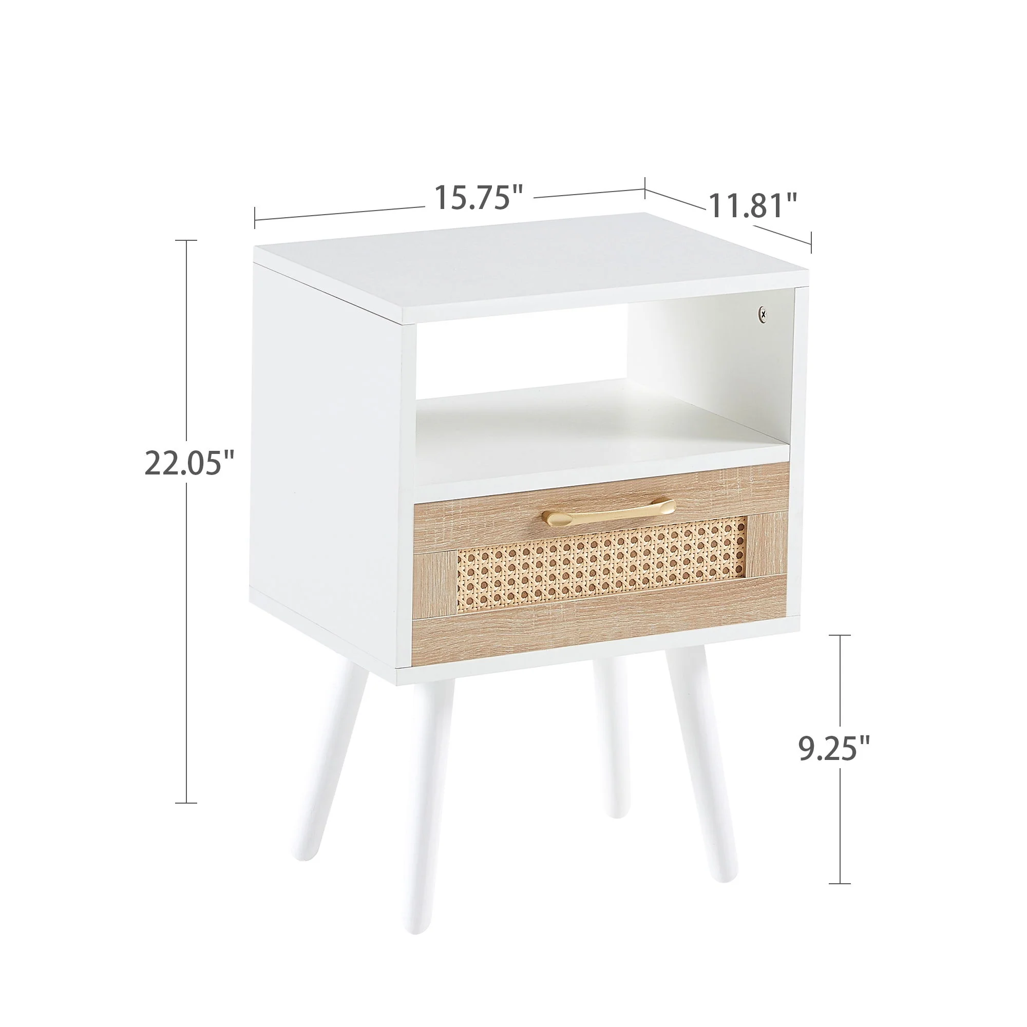15.75" Rattan End Table With Drawer And Solid Wood Legs, Modern Nightstand, Side Table For Living Room, Bedroom - Image 6