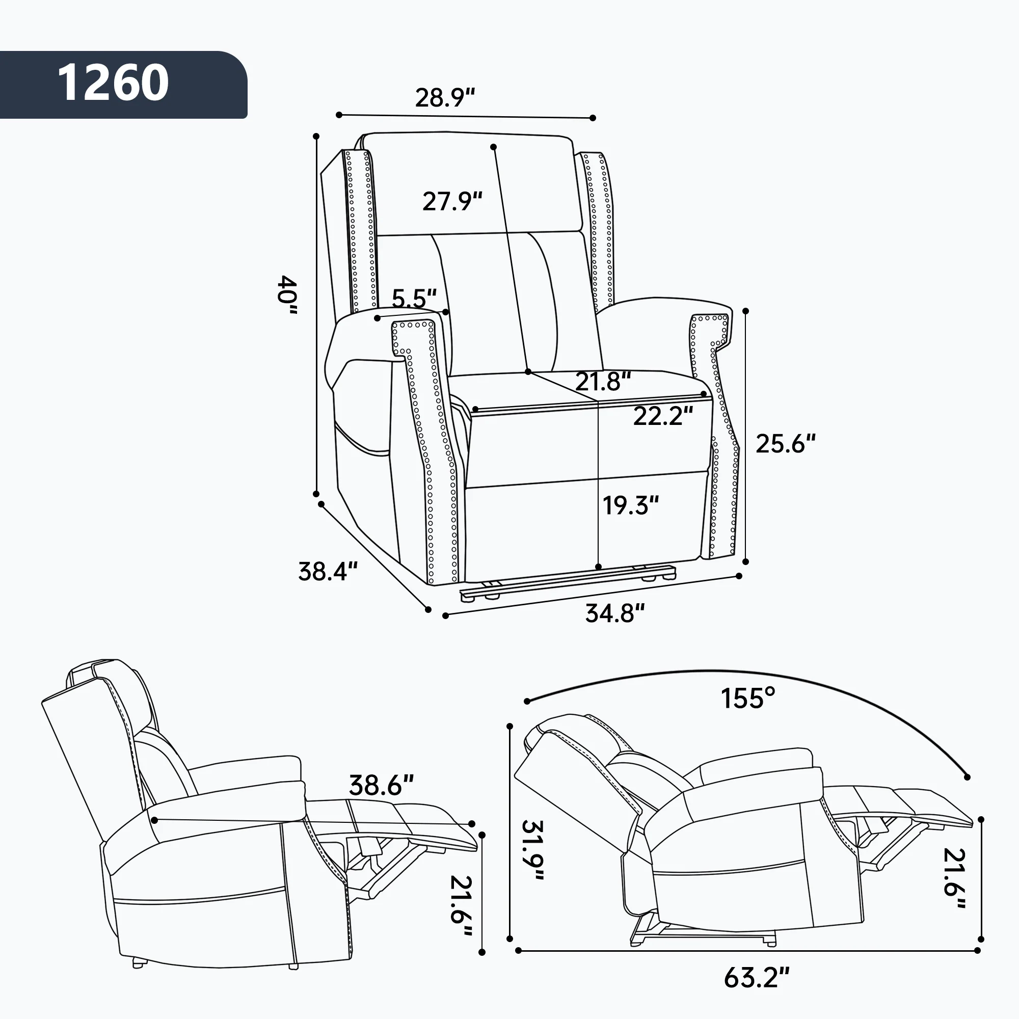 Blue Manual Recliner Chair in Faux Leather for Living Room with Heavy Duty Motion Mechanism, 8 vibrating nodes and 3 massage modes. - Image 3