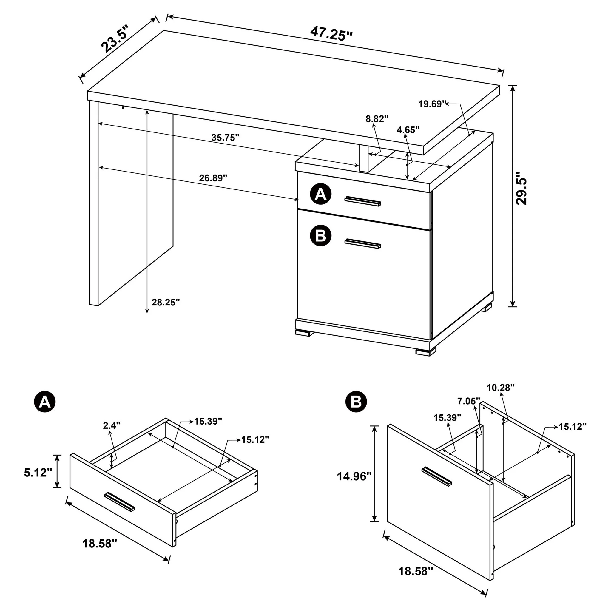 2 Drawer Reversible Office Desk With Modular Design - White - Image 2