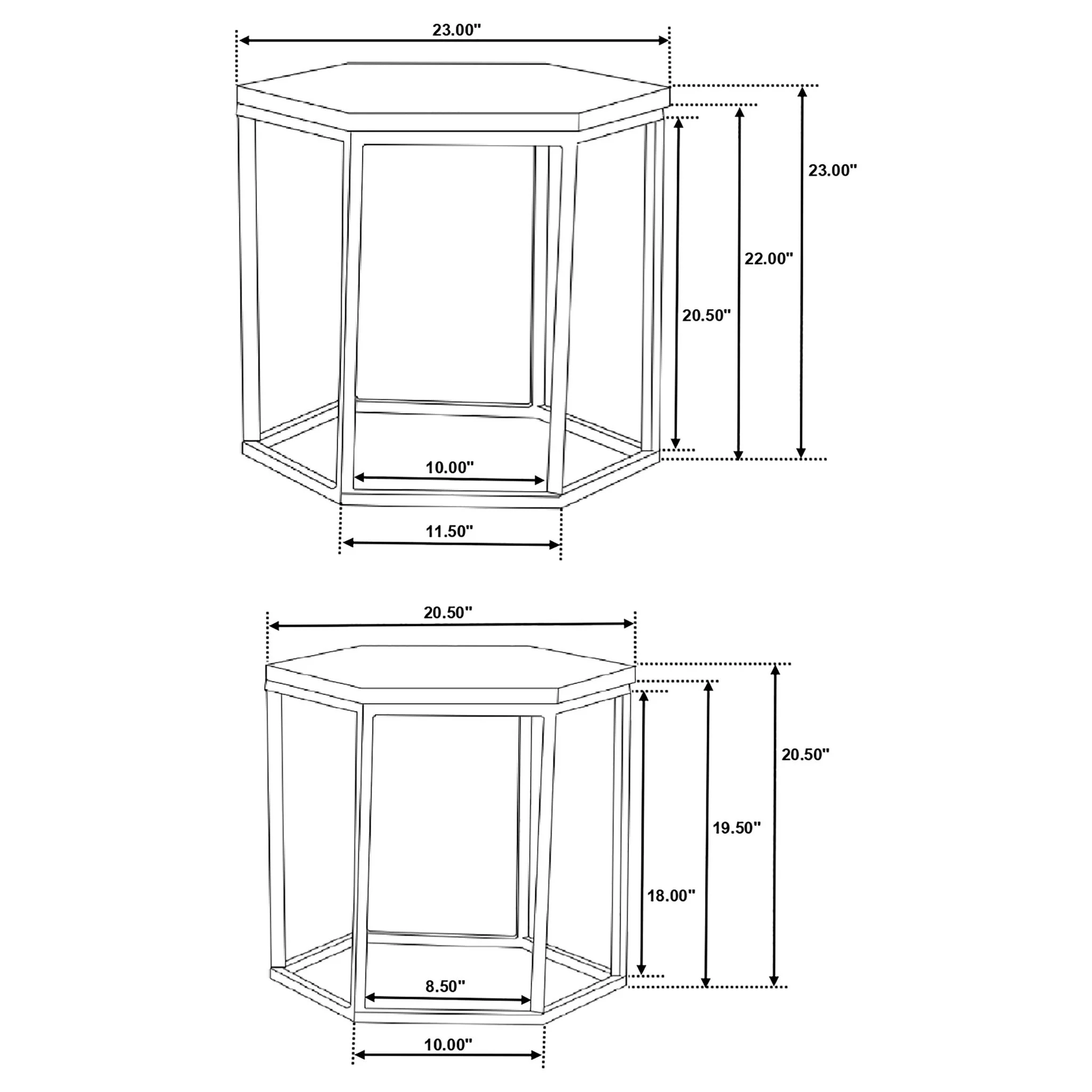 2 Piece Nesting Table With Hexagon Base - Brown - Image 2