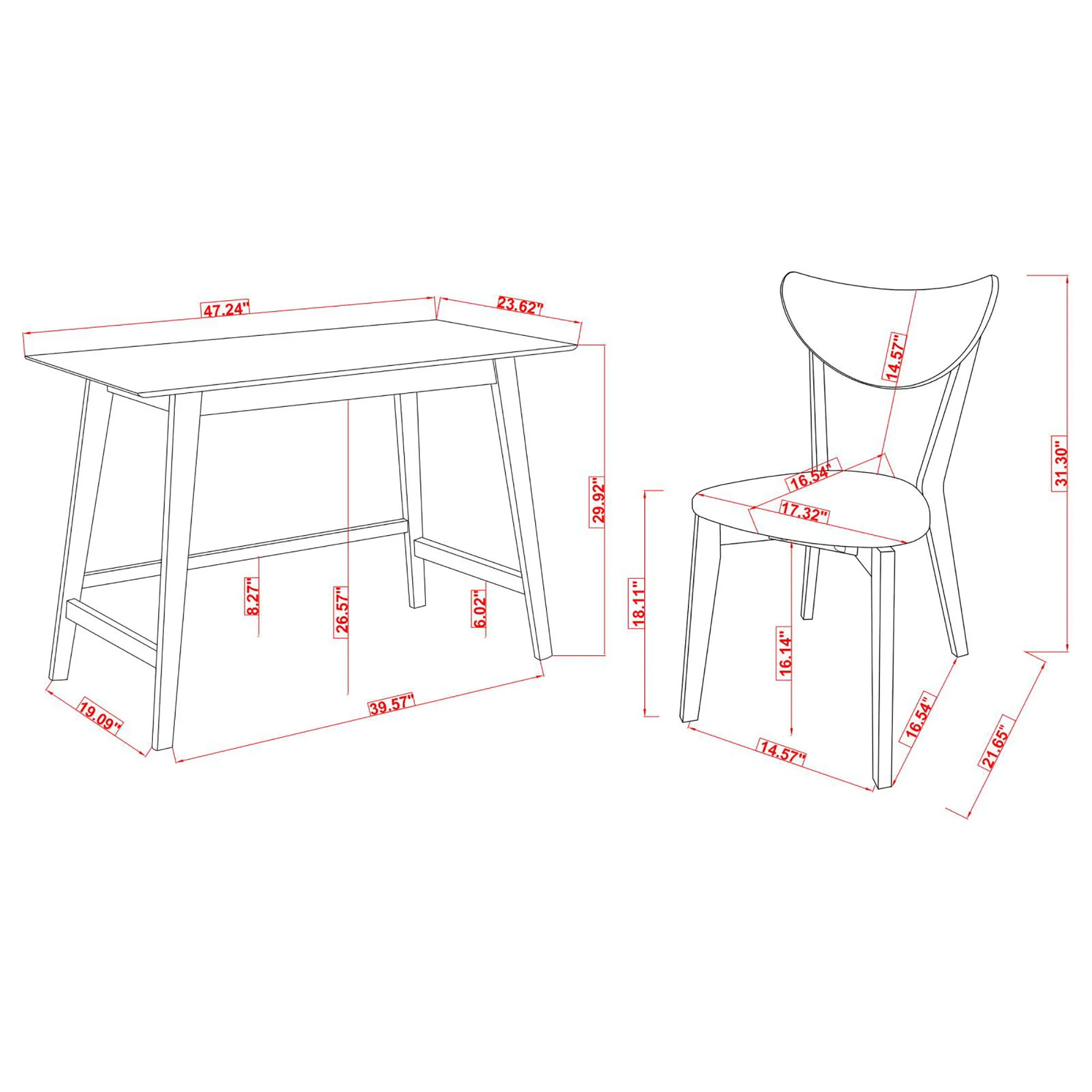 2 Piece Writing Desk Set With Chair - Brown - Image 4