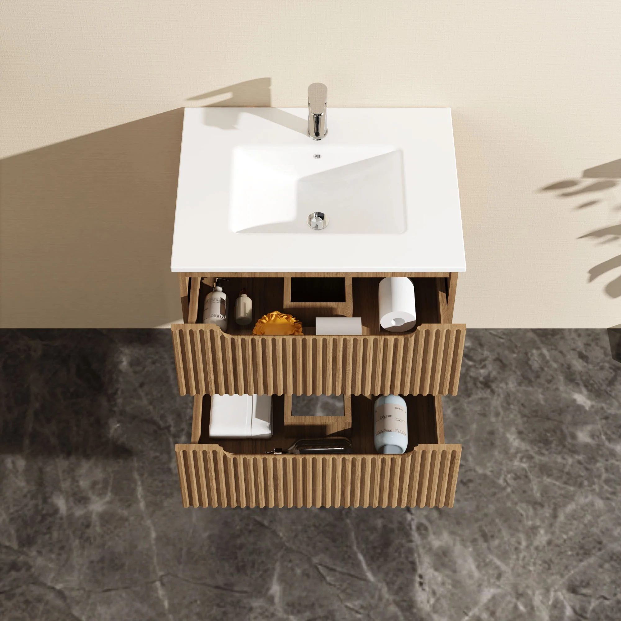 24" Wall Mount Bathroom Vanity Cabinet Floating (Cabinet Only) - Walnut - Image 2