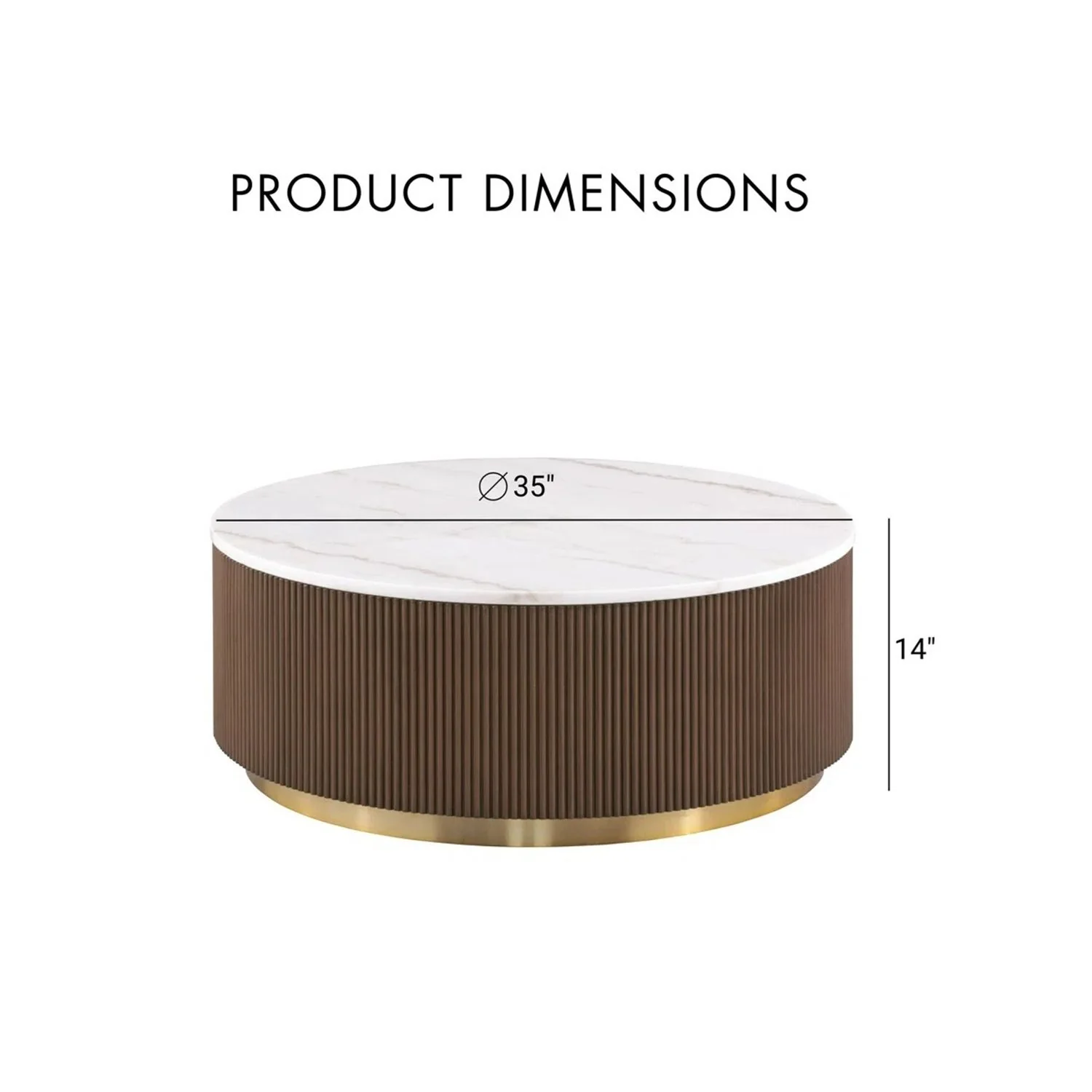 3 Piece Table Set Round Cocktail Table And 2 Round End Tables - Brown / Gold / White - Image 3