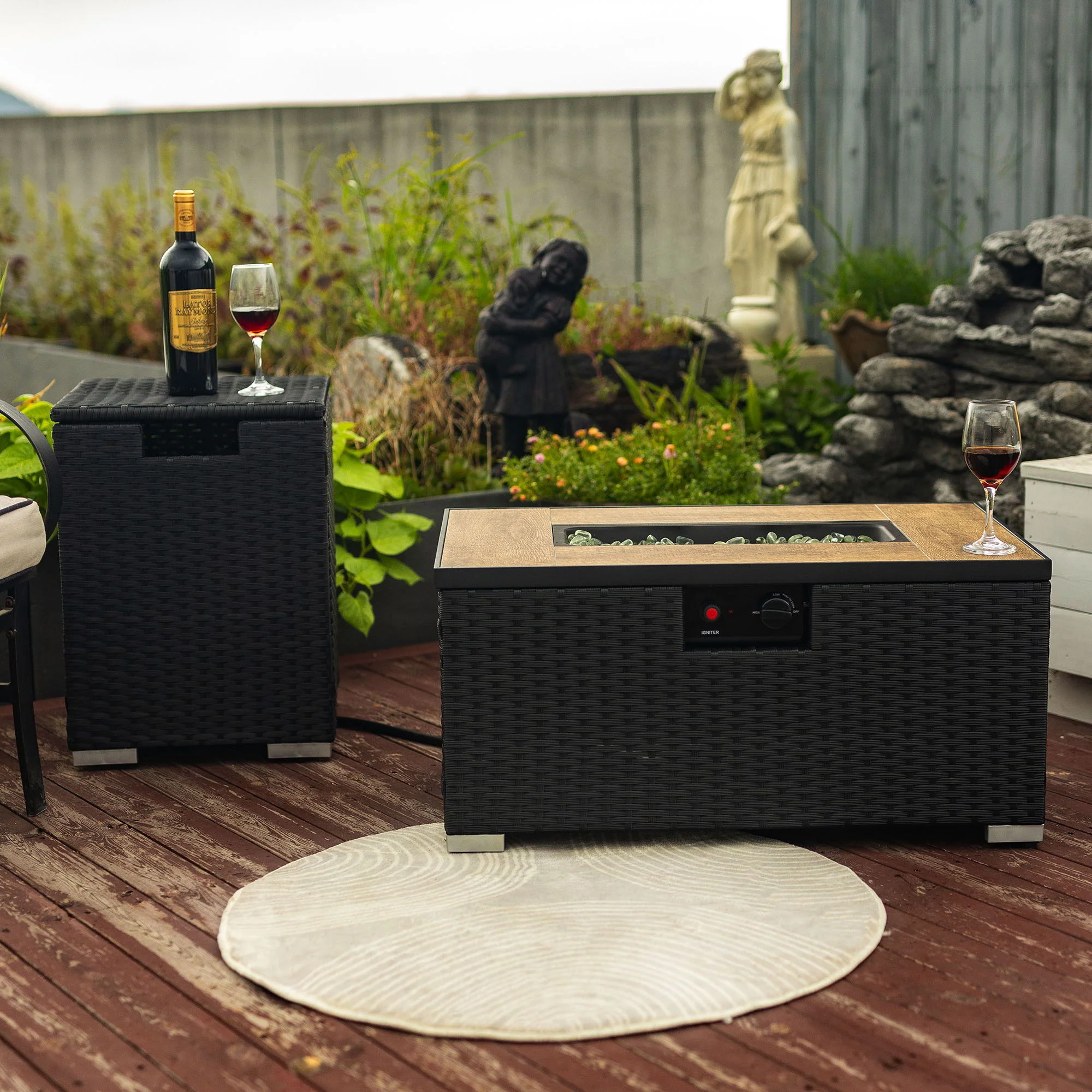 32" Propane Gas Fire Pit Table With Propane Tank Cover, 50000 Btu Rectangular Steel Fire Pit With Beautiful Wicker Base - Image 4