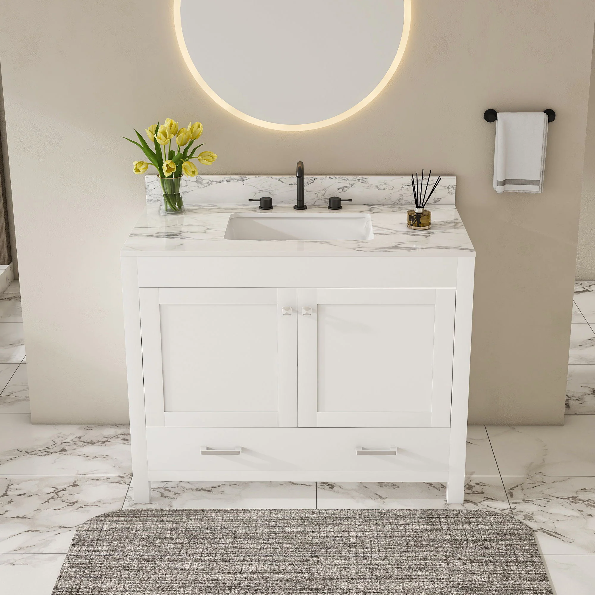 43" Bathroom Vanity Multi Functional Cabinet - White - Image 4