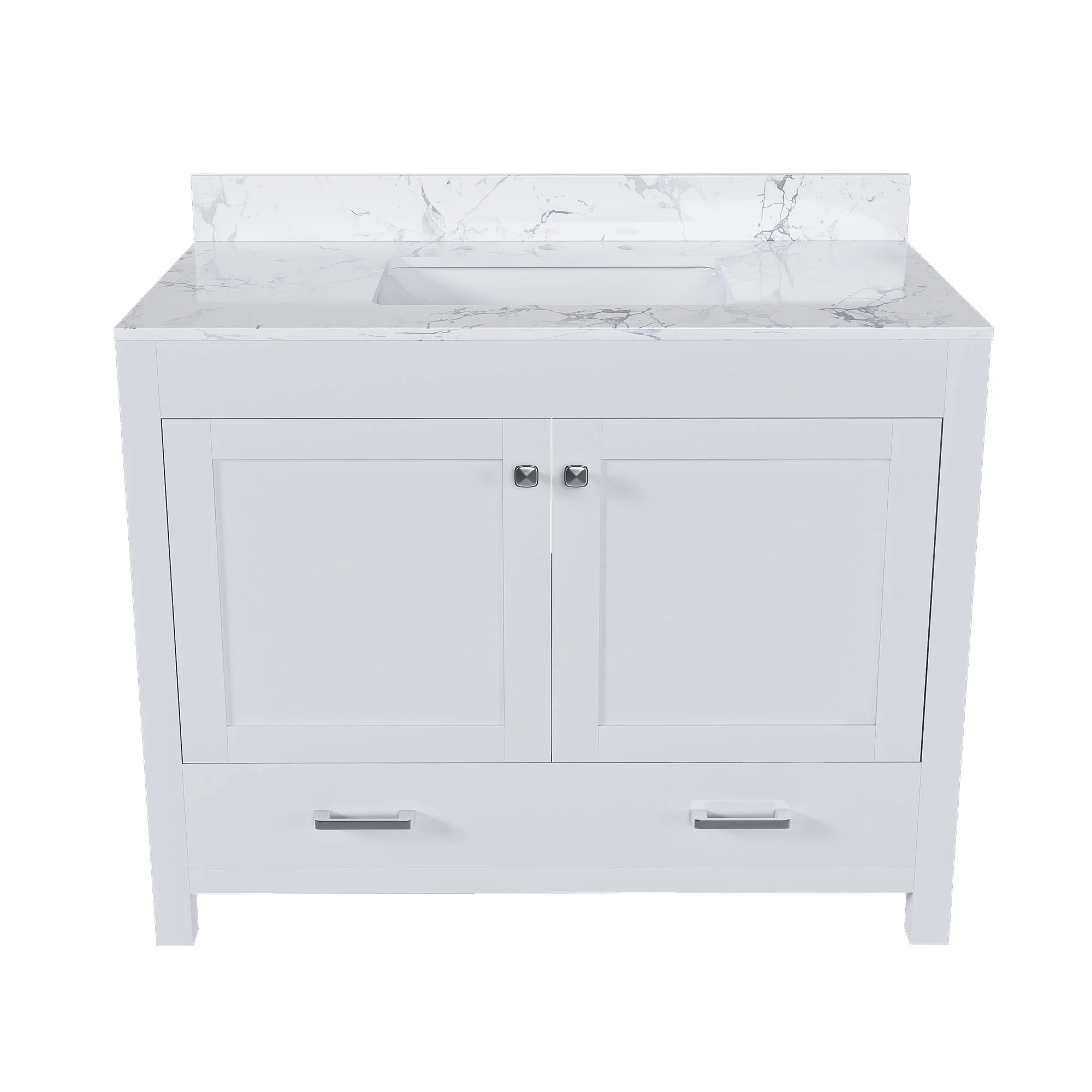 43" Bathroom Vanity With Artificial Marble Carrara Top Set, Multi Functional Bathroom Cabinet With Doors And Drawer - White