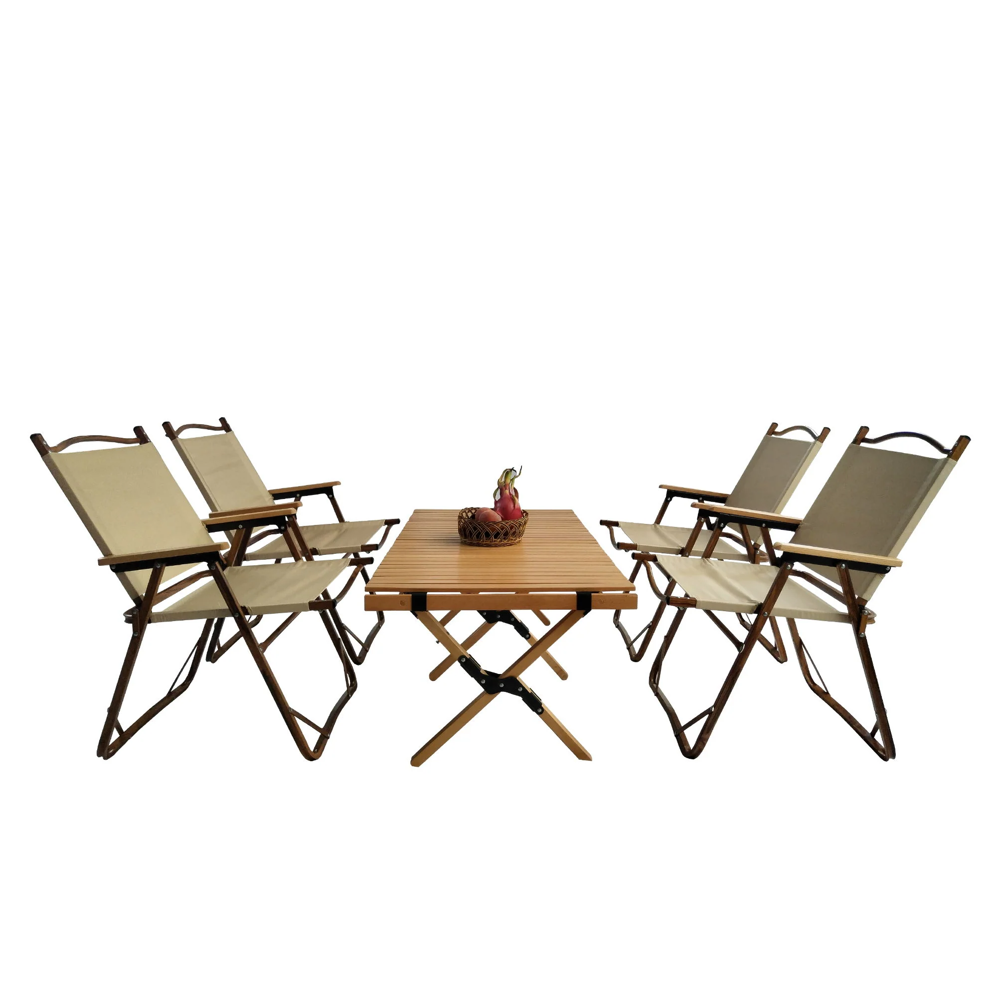 5 Pieces Dining Set, Multi-Function Foldable And Portable, 1 Dining Table & 4 Folding Chairs, Indoor And Outdoor Universal For Children - Natural - Image 3