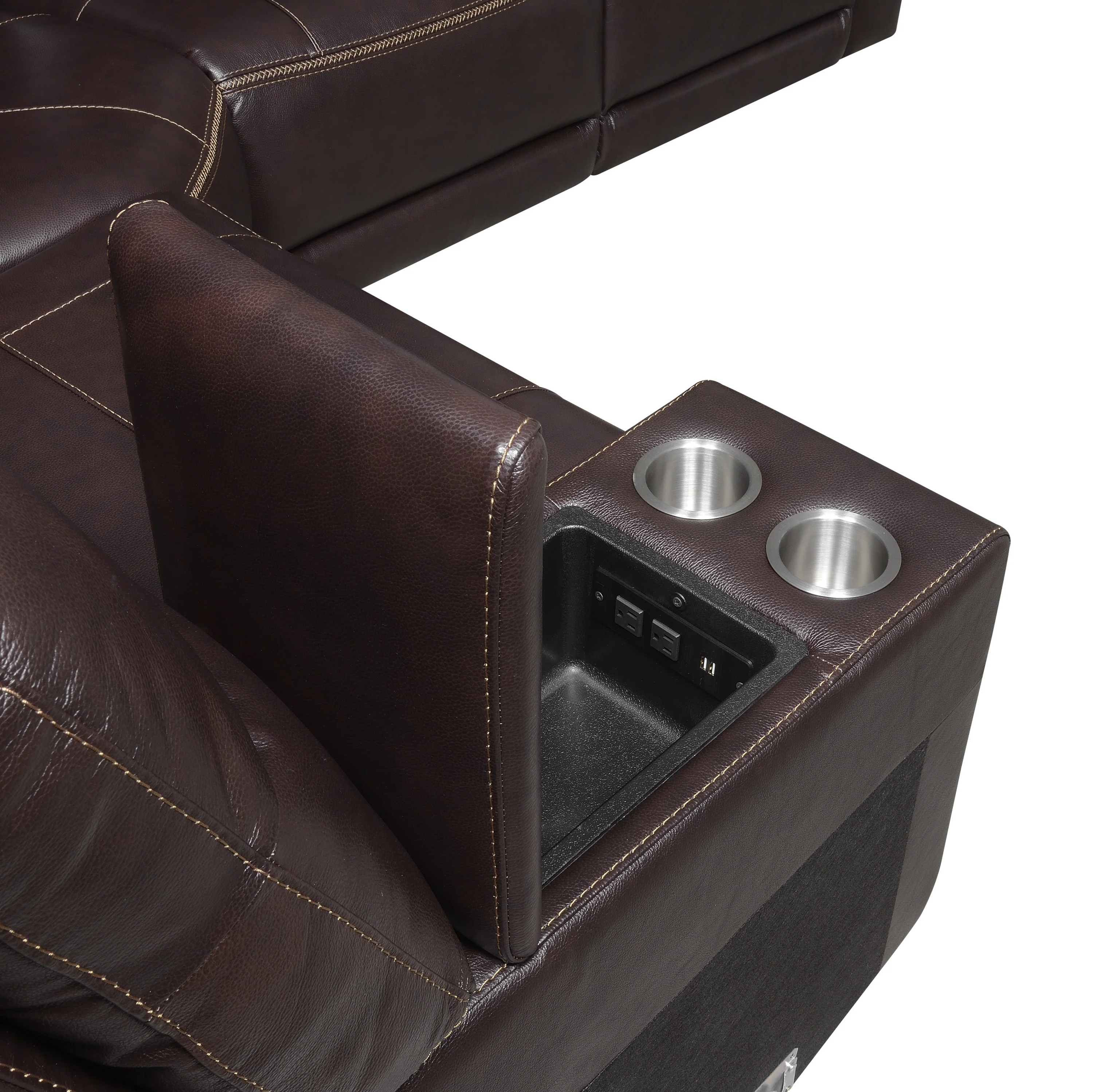 Steve Silver Doncella Dual-Power Leather Sectional - Dark Brown - Image 6