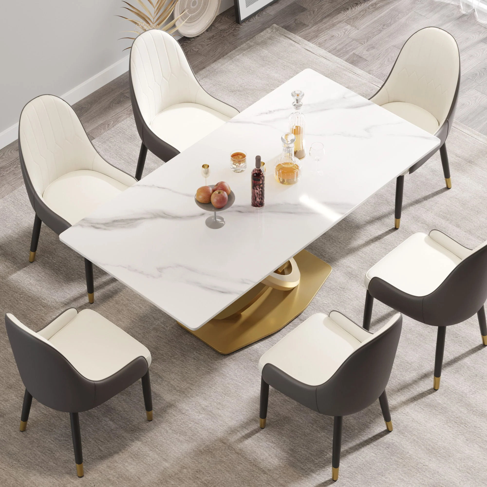 70.84" Modern Artificial Stone Panel Double-Ring Stainless Steel Metal Legs, Can Accommodate 6-8 People - Image 4