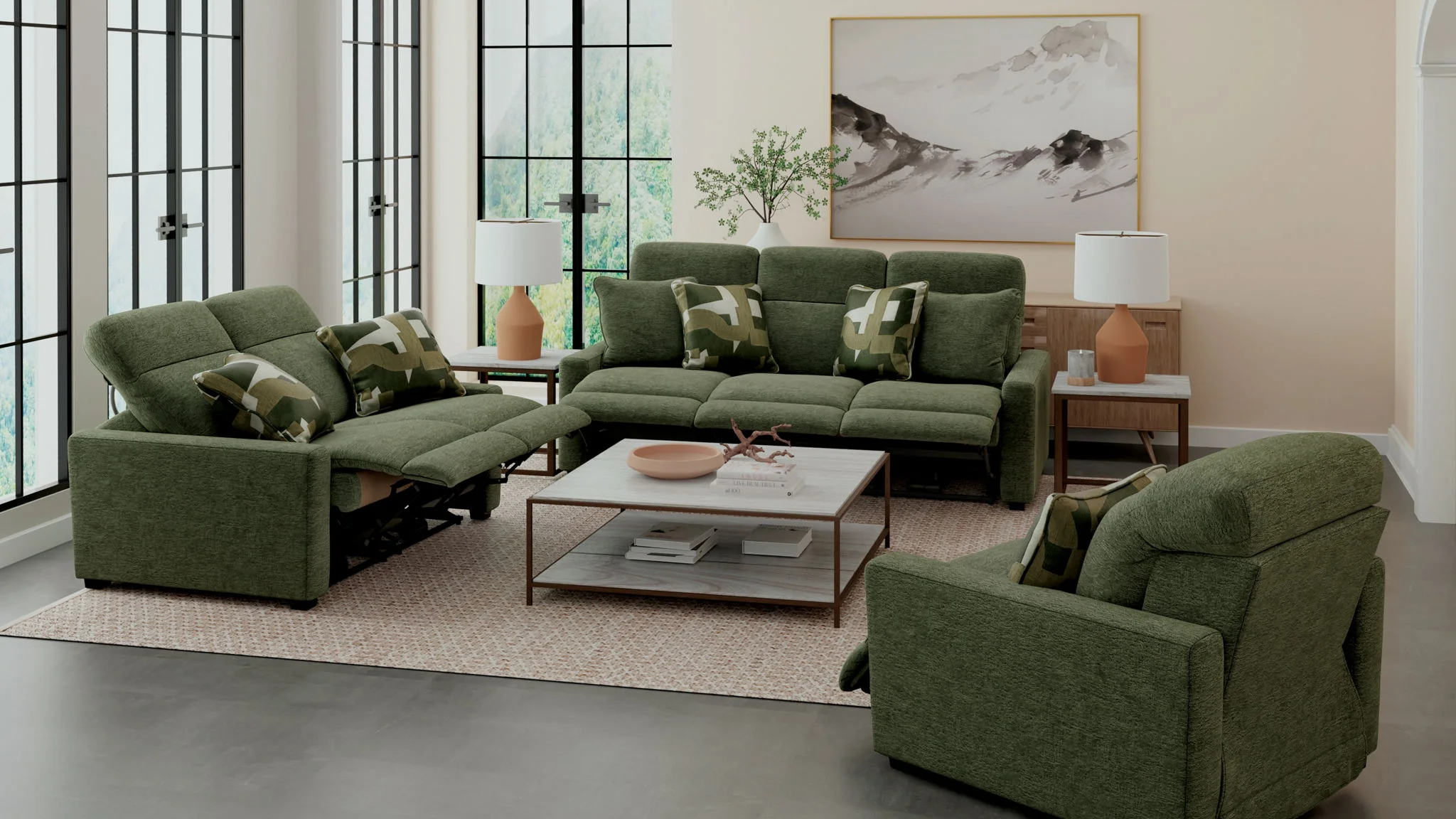 Ada - Power Adjustable Headrest Power Sofa With 3 Recliners - Camel