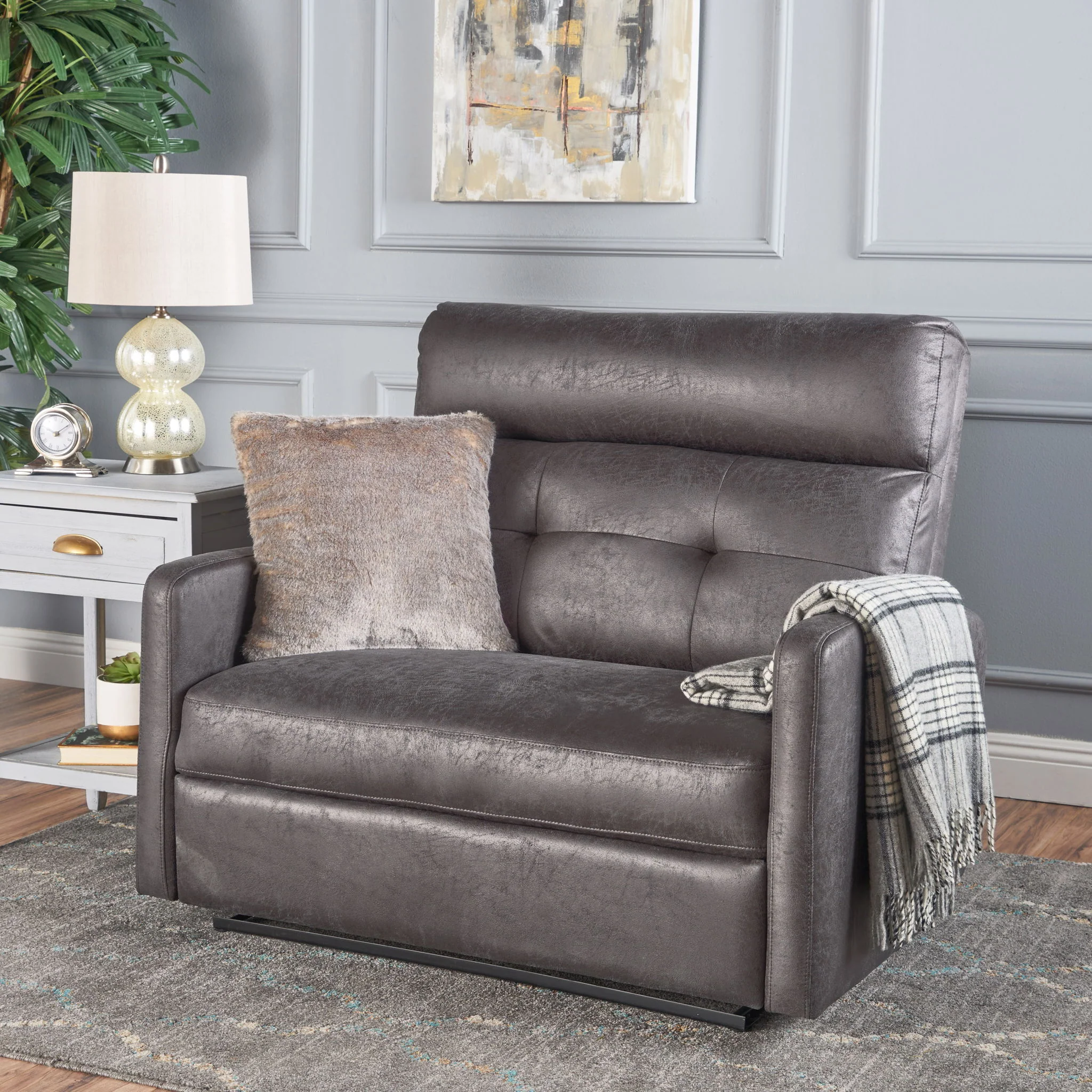 Alma - Contemporary Upholstered Loveseat Recliner - Slate - Image 2
