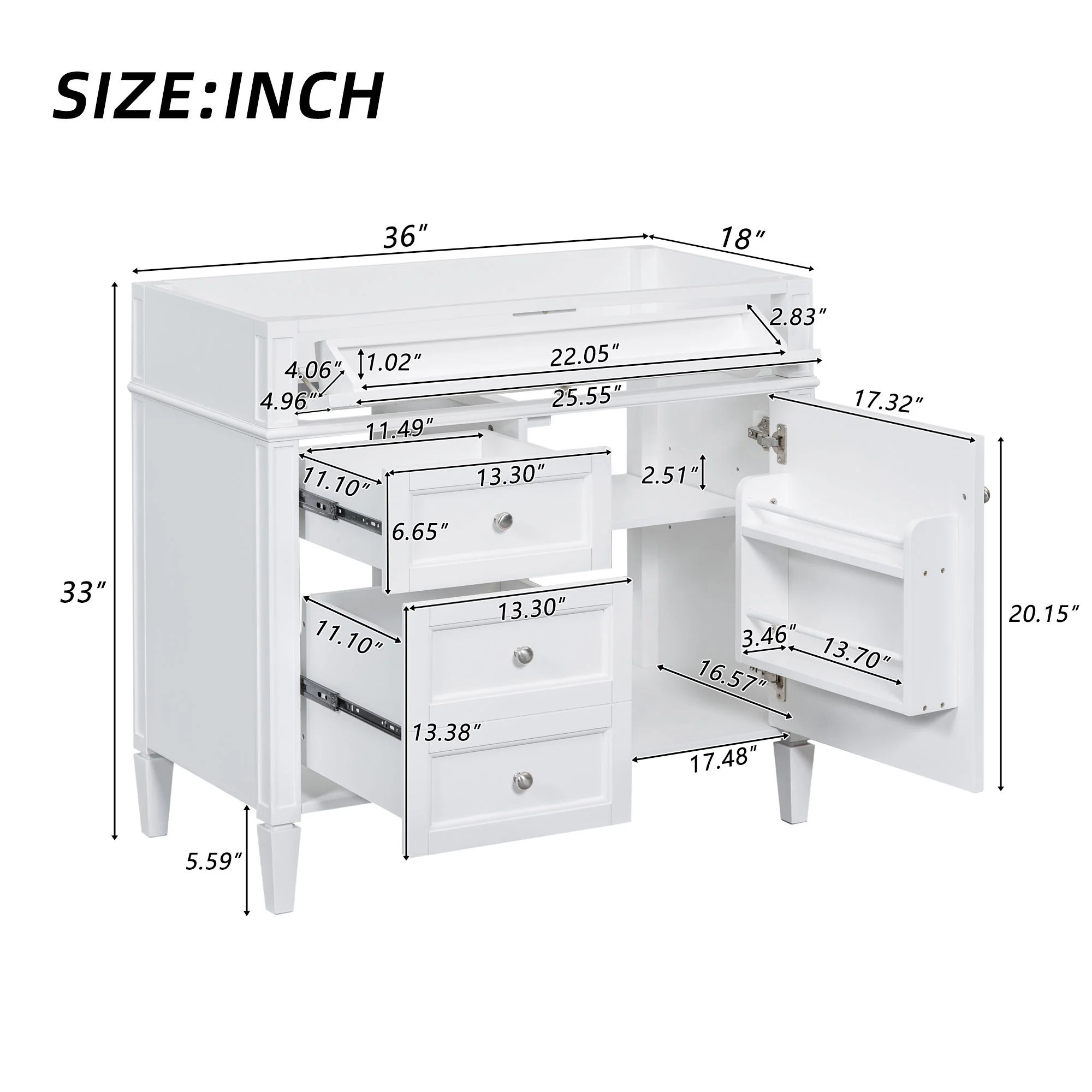 Bathroom Vanity With 2 Drawers And Tip-Out Drawer, Storage Cabinet - Image 57