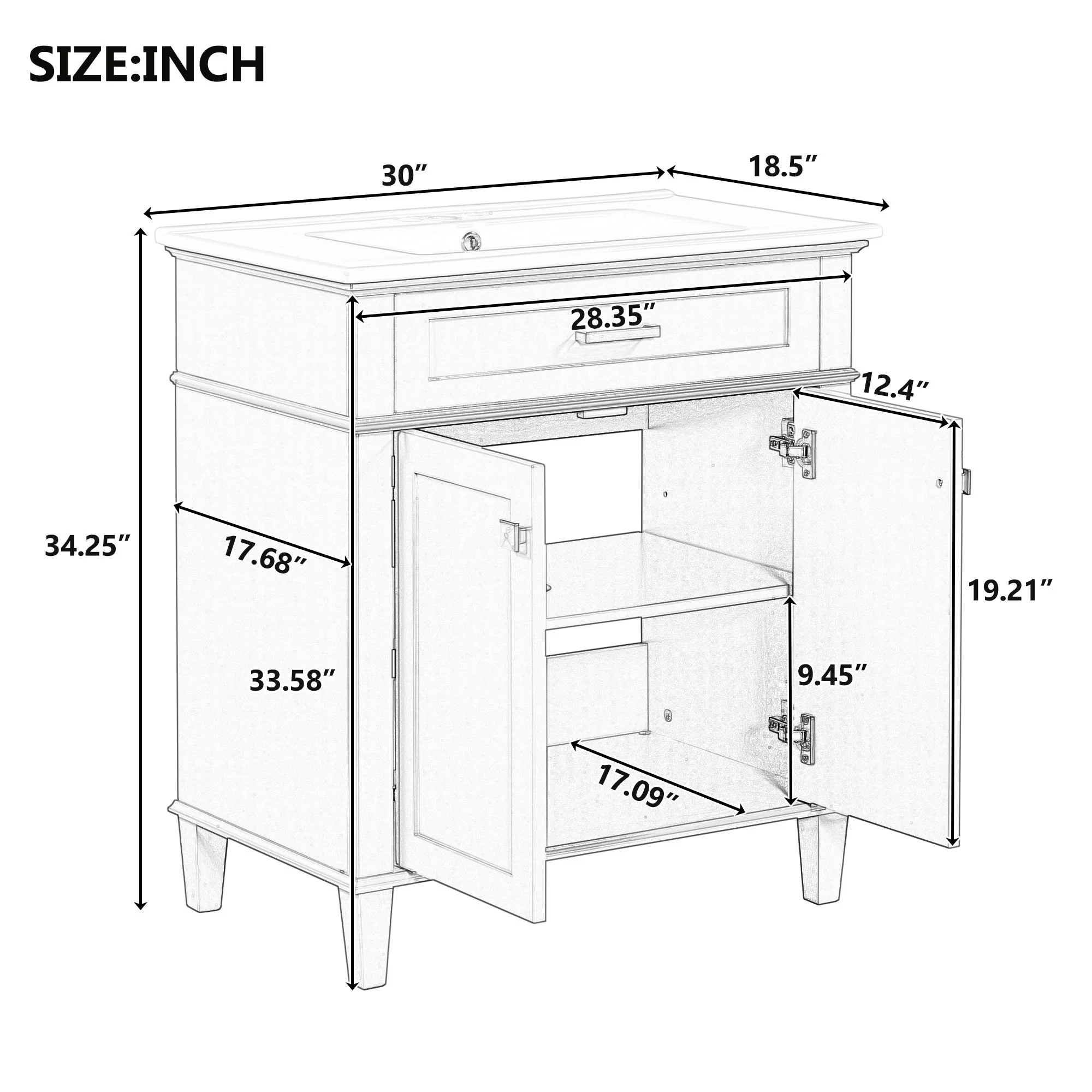 Bathroom Vanity With Ceramic Basin, Soft Close Door And Adjustable Shelves - Image 6
