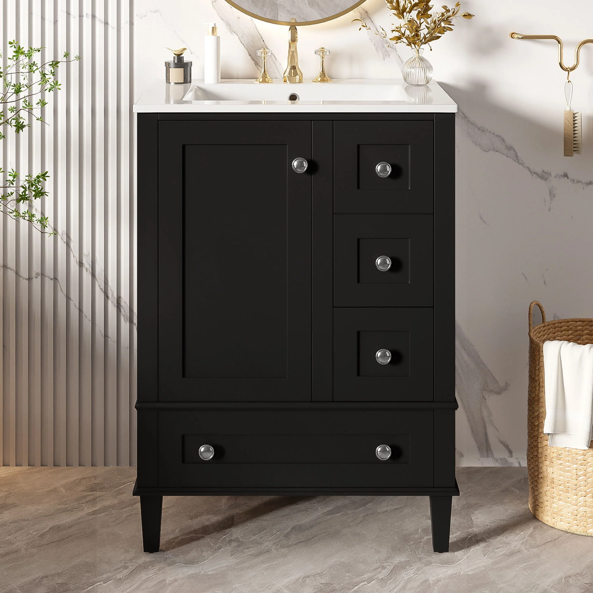 Bathroom Vanity With Integrated Basin, Soft Close Drawers, Door Mounted Double Layer Shelf - Image 14