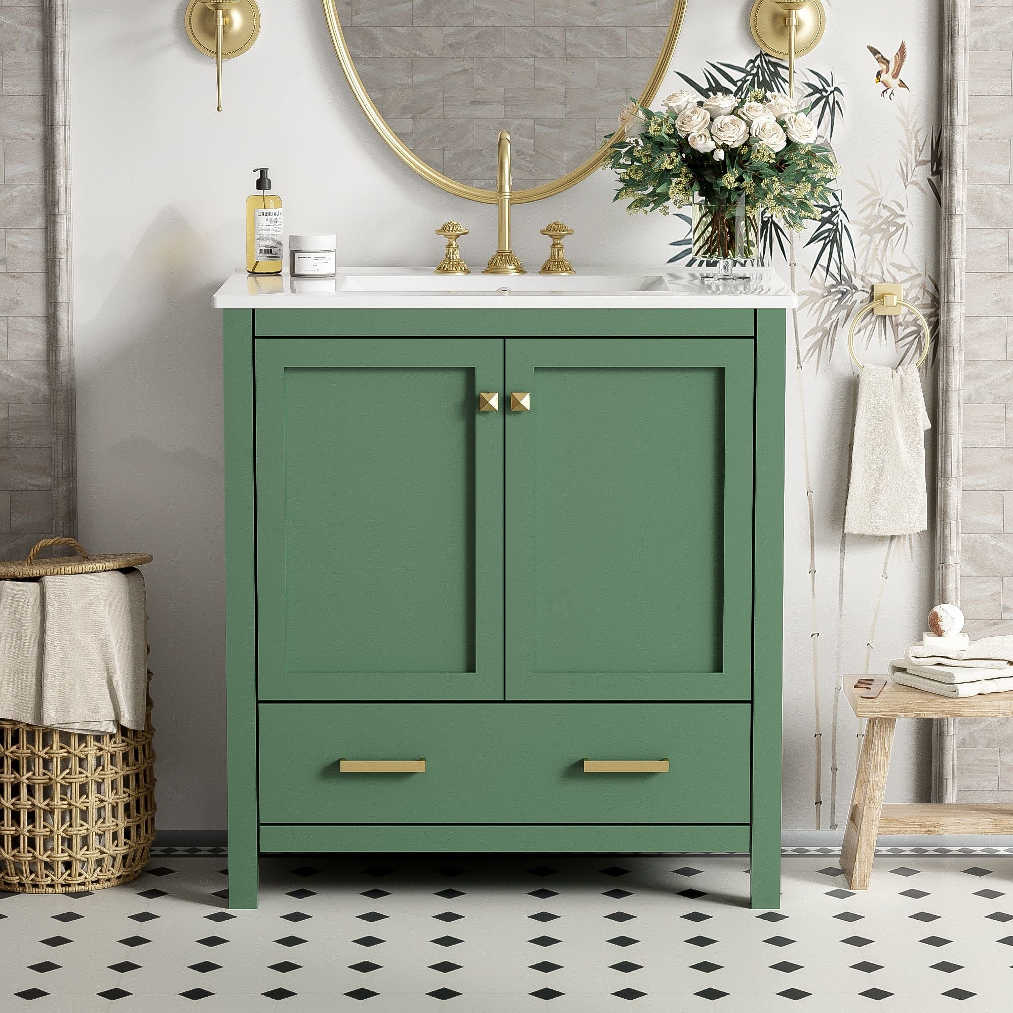 Bathroom Vanity With Single Sink, Combo Cabinet Undermount Sink, Bathroom Storage Cabinet With 2 Doors And A Drawer, Soft Closing, Multifunctional Storage, Solid Wood Frame - Image 3