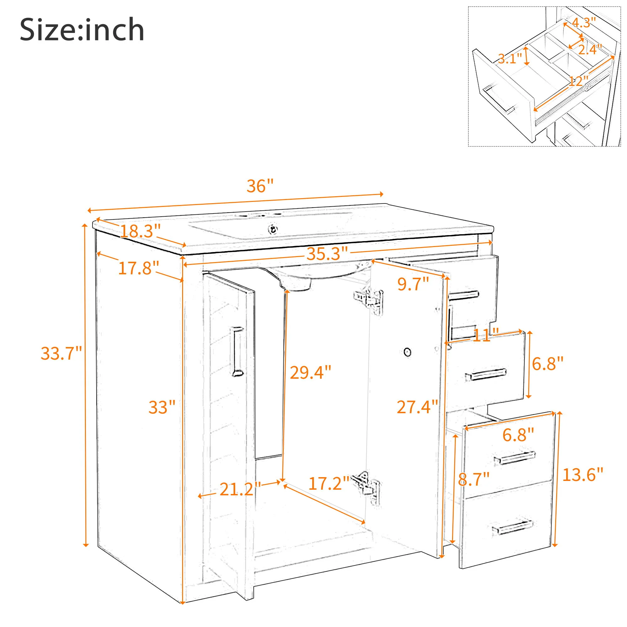 Bathroom Vanity With Sink Combo, Storage Cabinet, Freestanding Set With 3 Drawers & Soft Closing Doors - Image 14