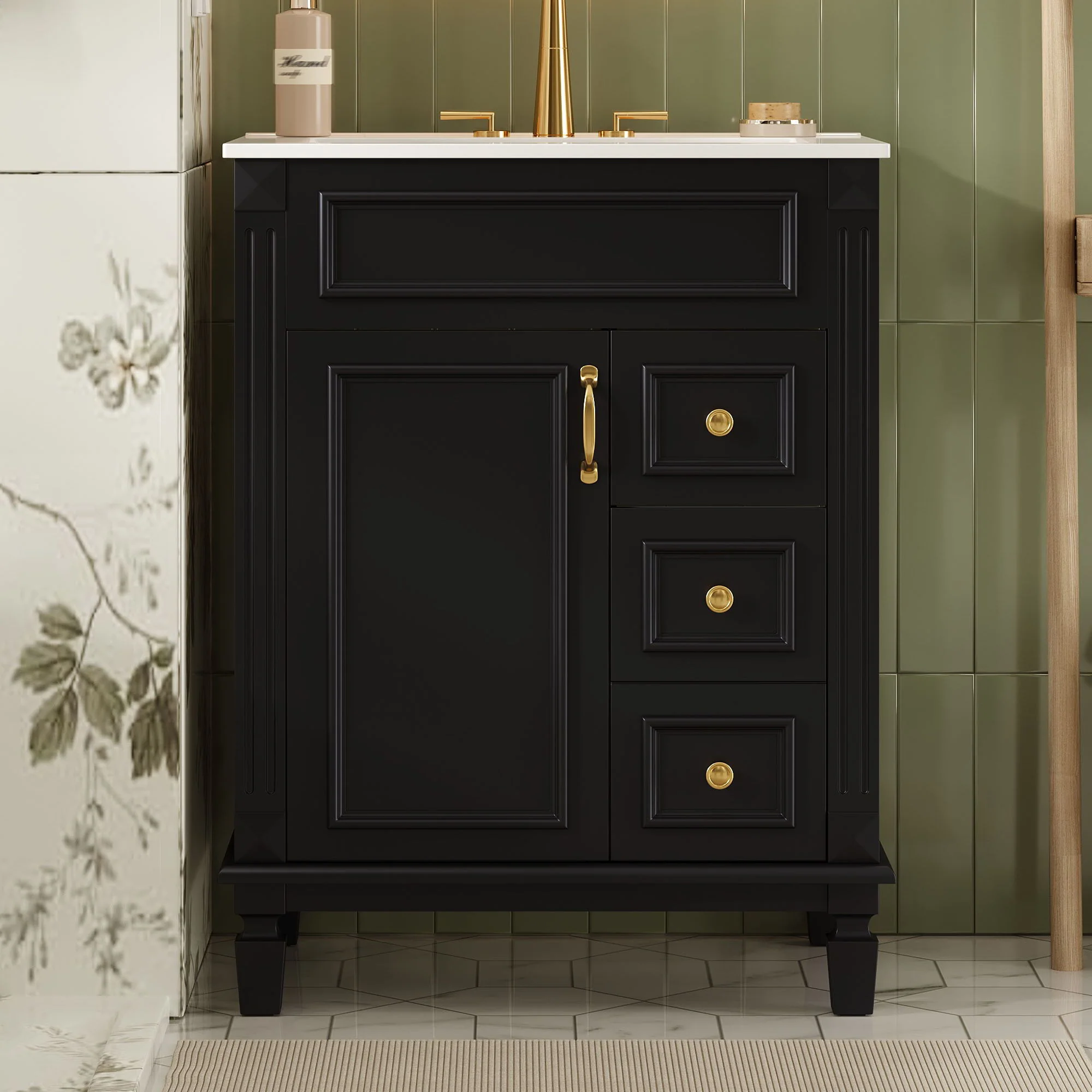 Bathroom Vanity With Sink, Compact Cabinet & 2 Drawers And Adjustable Shelf - Image 10