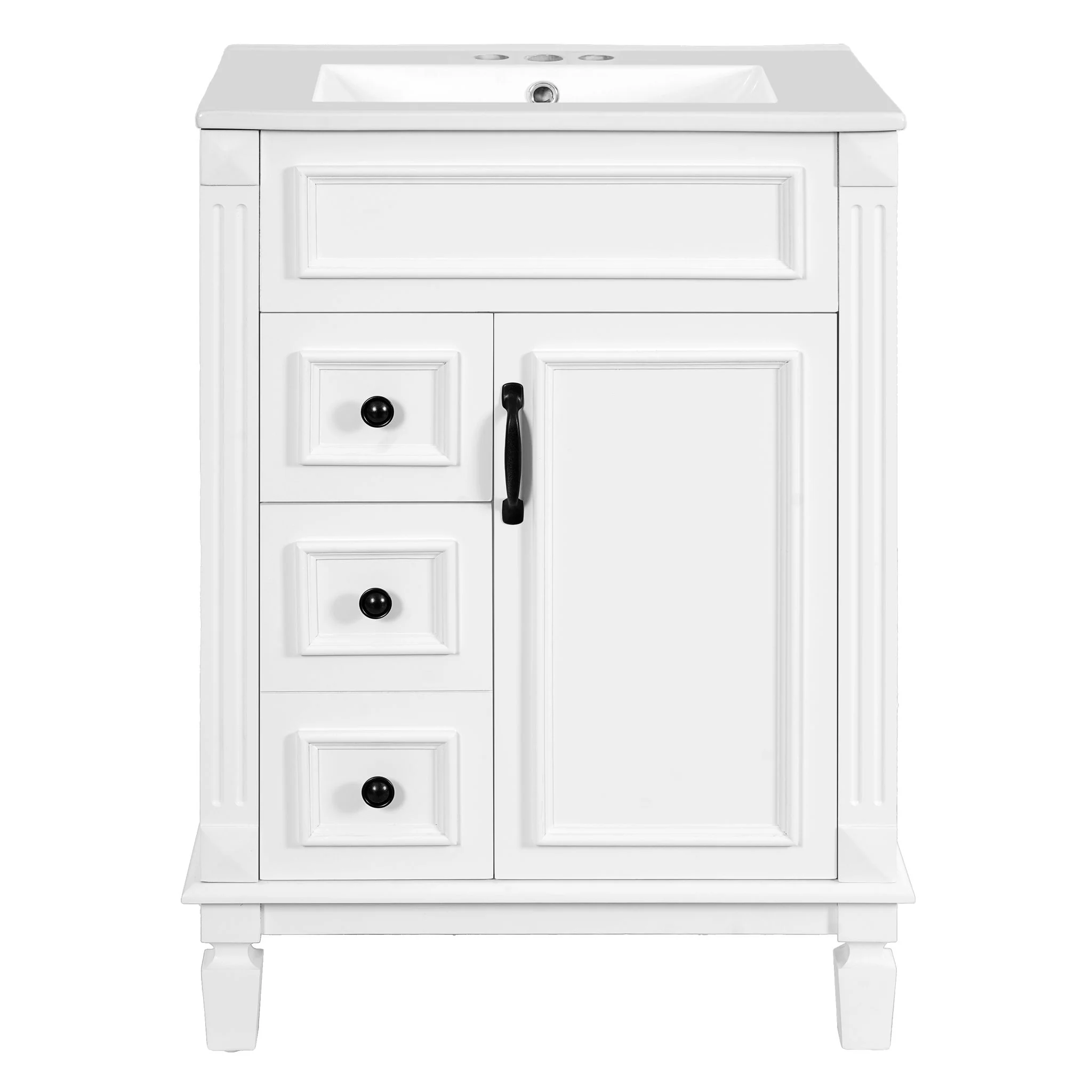 Bathroom Vanity With Sink, Compact Cabinet & 2 Drawers And Adjustable Shelf - Image 3