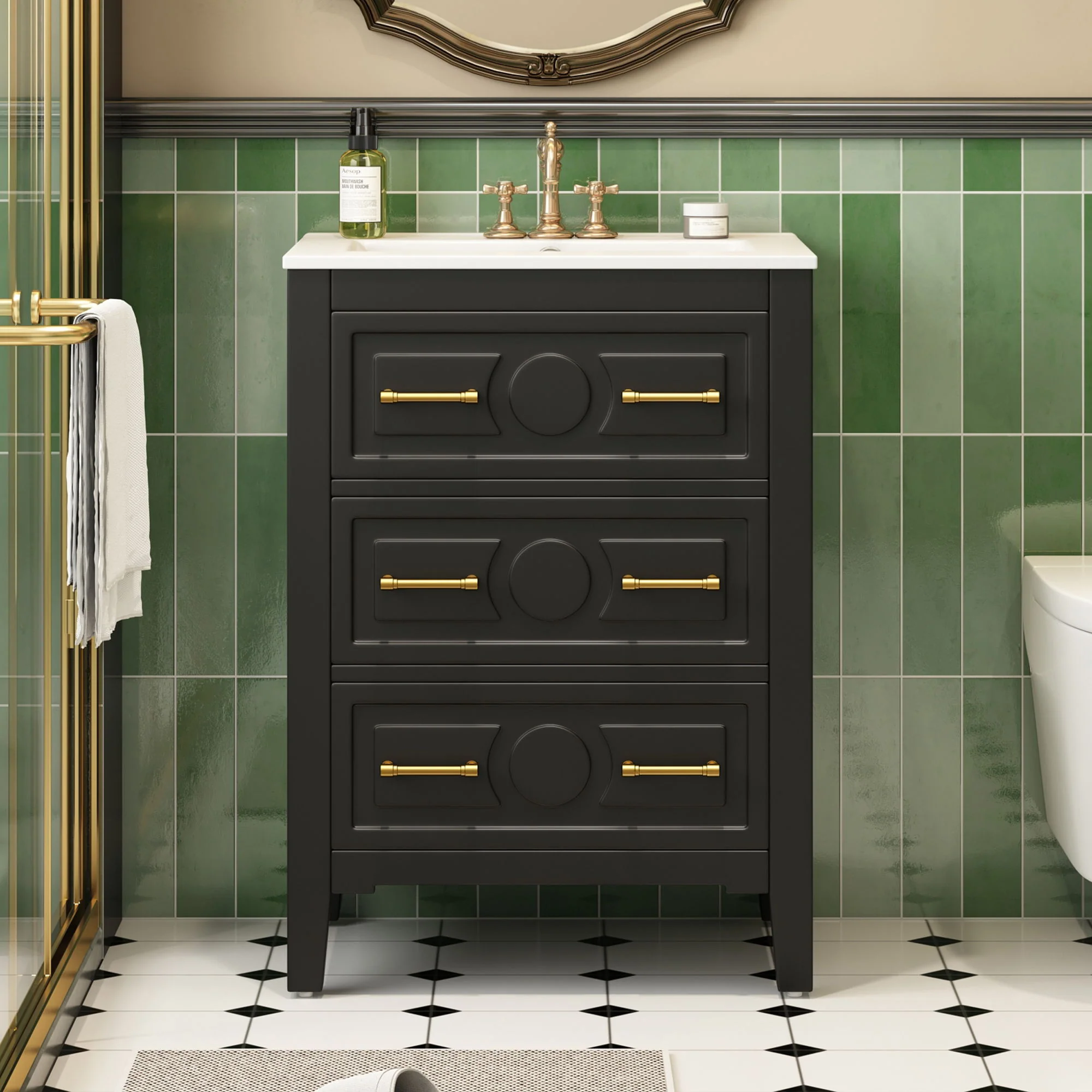 Bathroom Vanity With Sink, Free Standing Single Set, 3 Drawer Storage Cabinet - Image 7