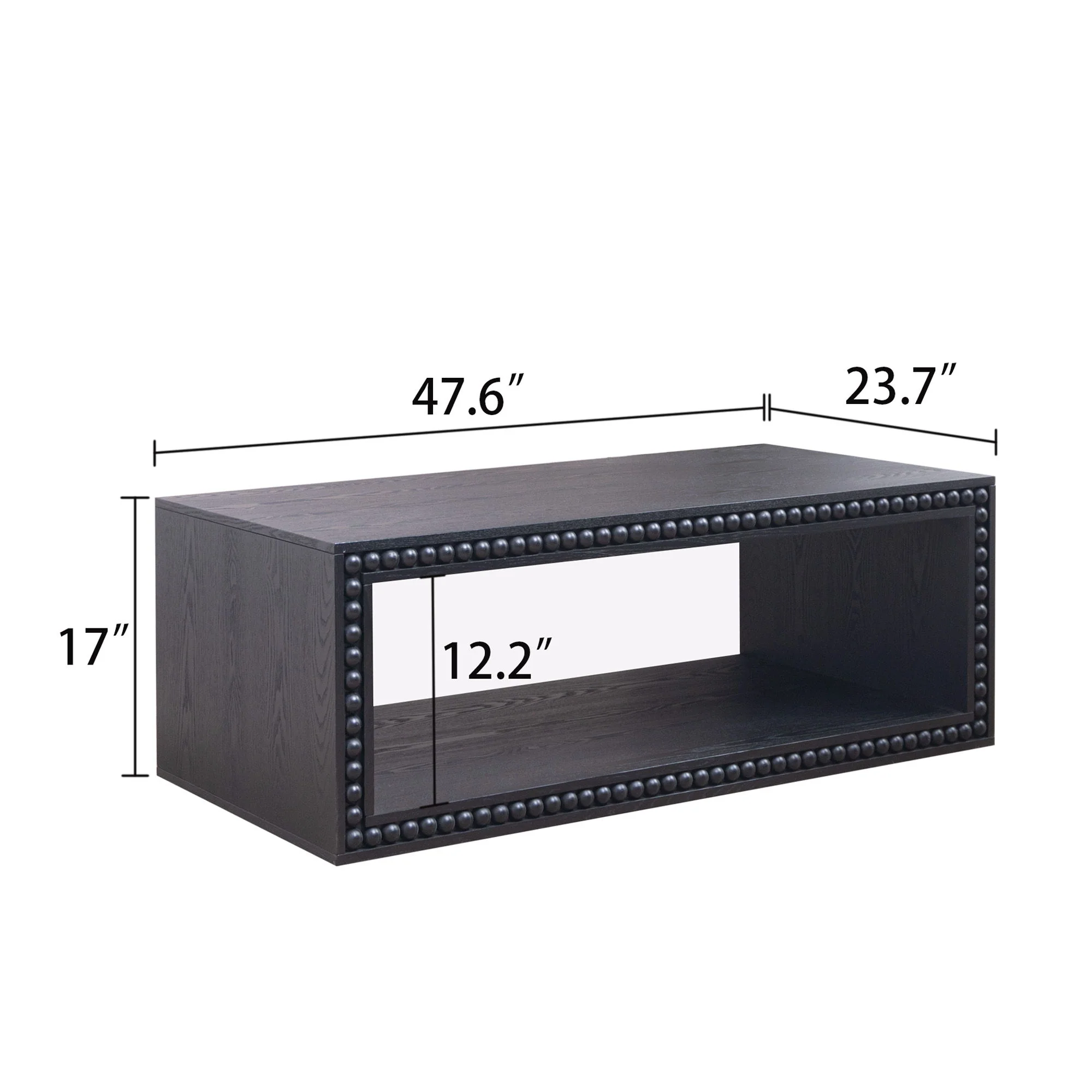 Beaded Edge Coffee Table, Rectangular Center Table With Open Storage Shelf - Black - Image 2