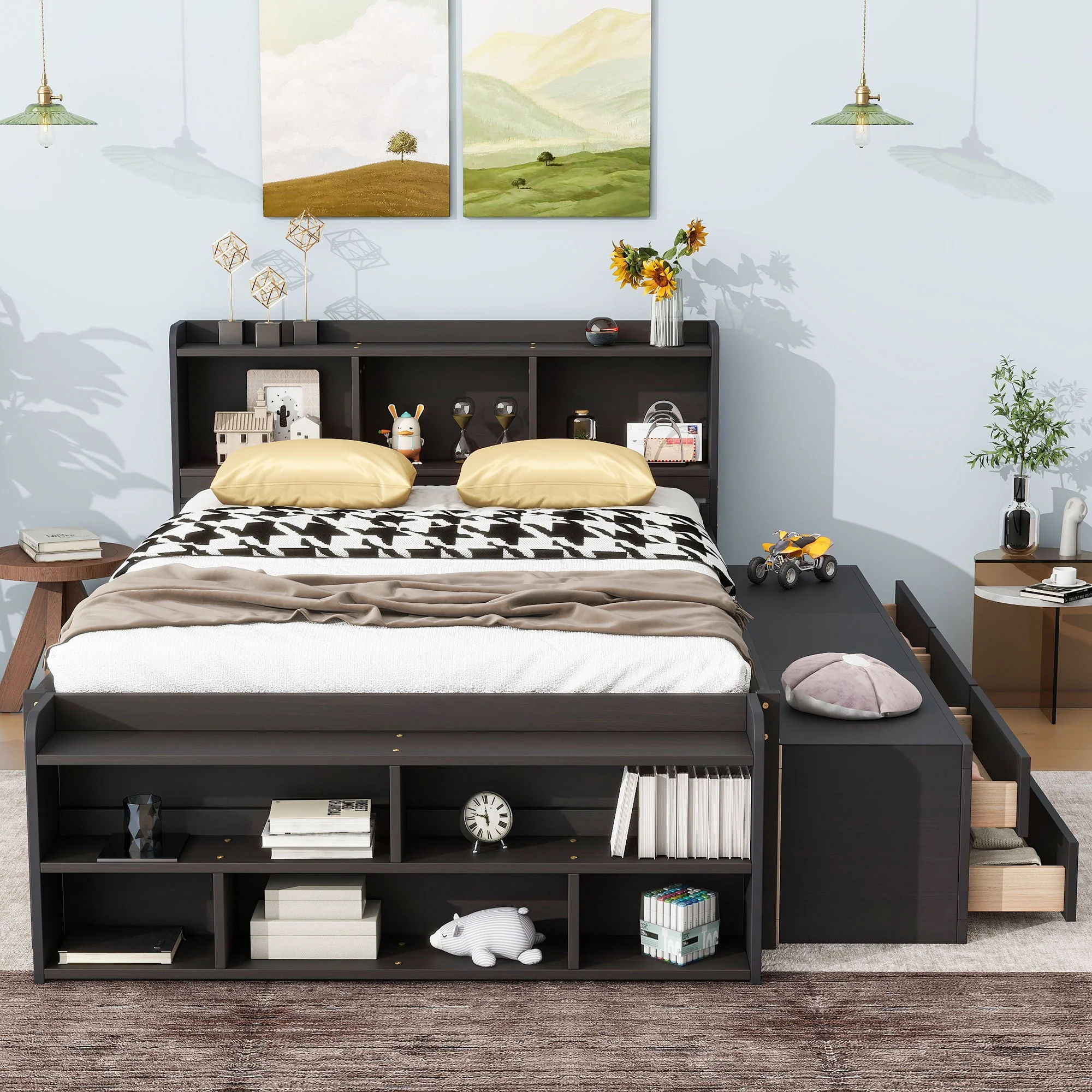Bed With Bookcase Headboard, Under Bed Storage Drawers And Bed End Storage Case - Image 10