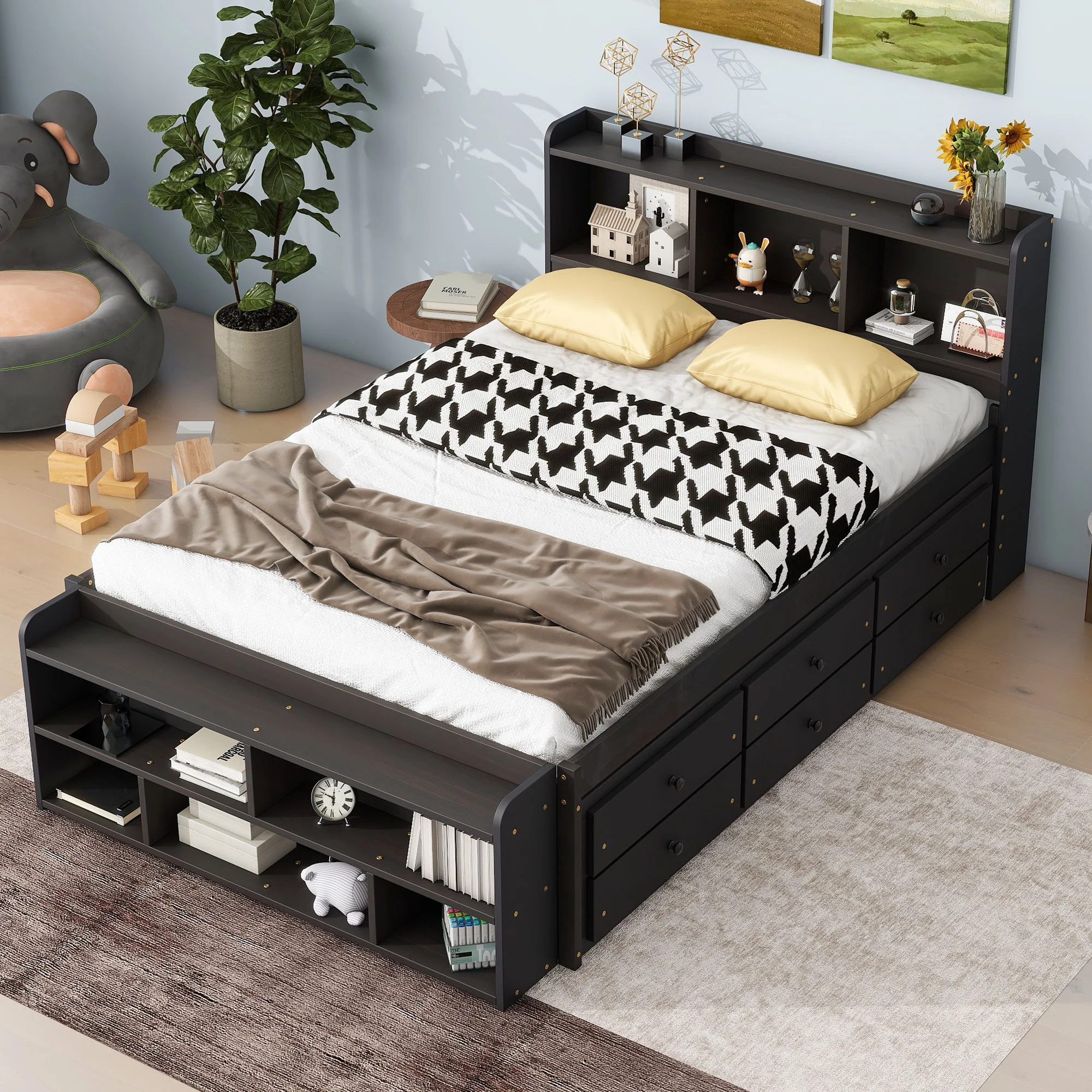 Bed With Bookcase Headboard, Under Bed Storage Drawers And Bed End Storage Case - Image 11