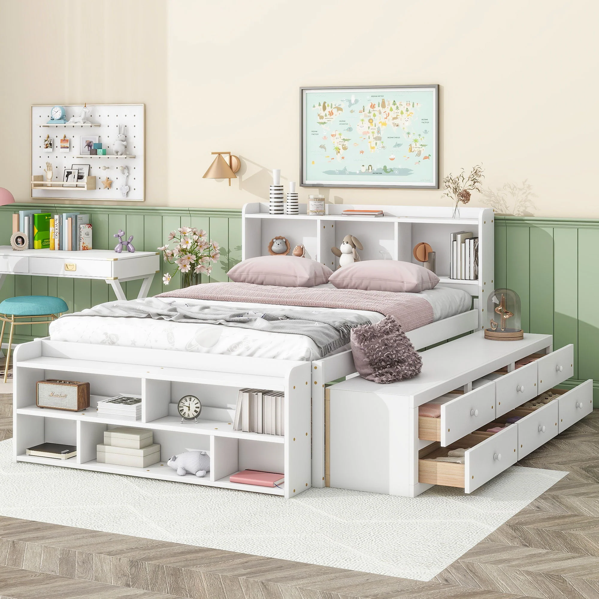 Bed With Bookcase Headboard, Under Bed Storage Drawers And Bed End Storage Case - Image 2