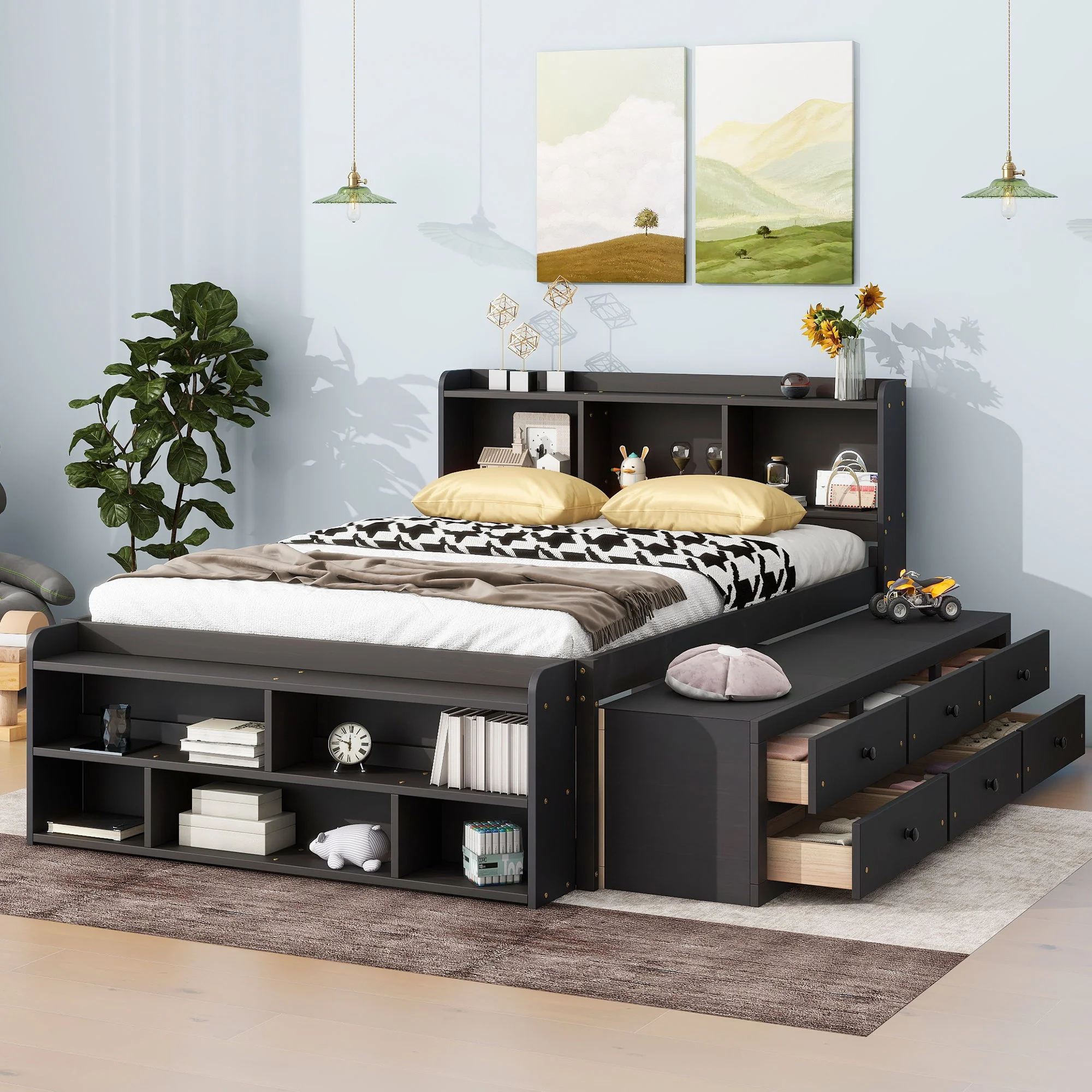 Bed With Bookcase Headboard, Under Bed Storage Drawers And Bed End Storage Case - Image 3
