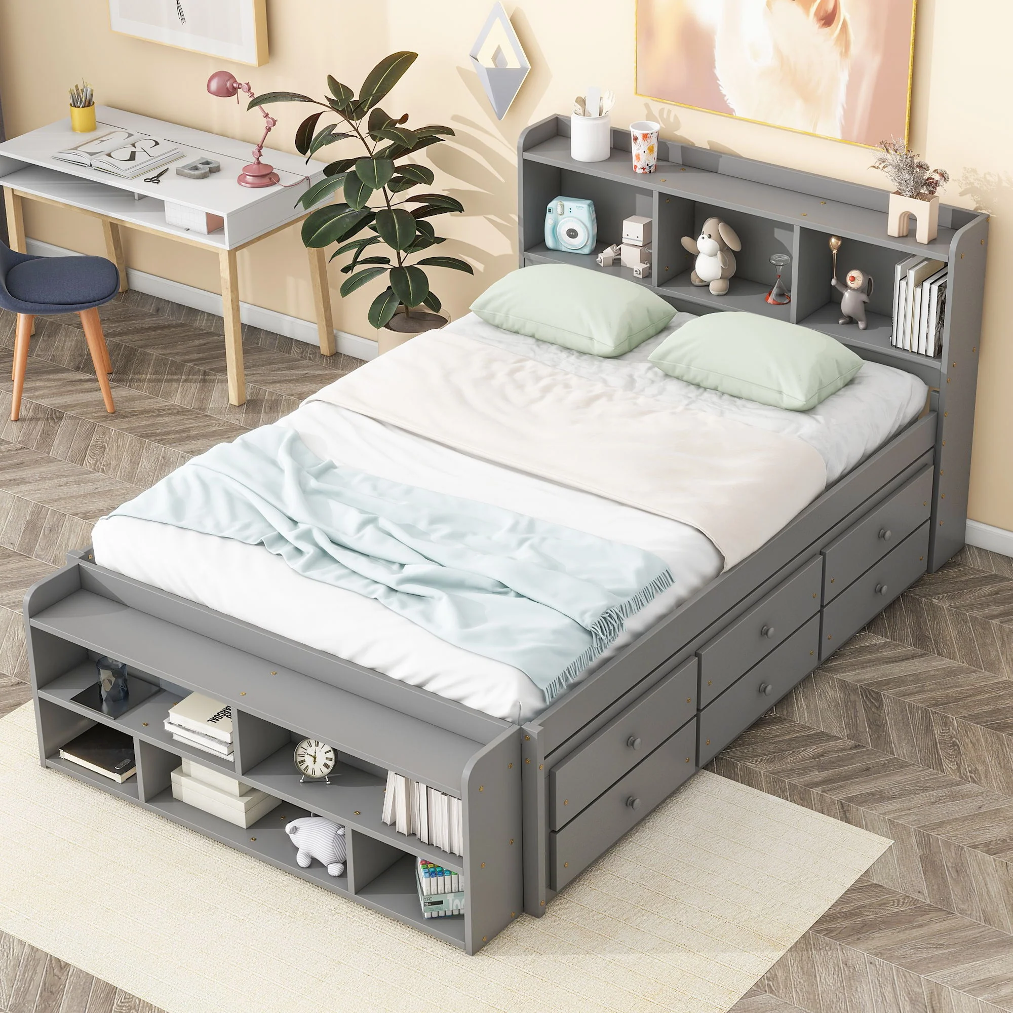 Bed With Bookcase Headboard, Under Bed Storage Drawers And Bed End Storage Case - Image 4
