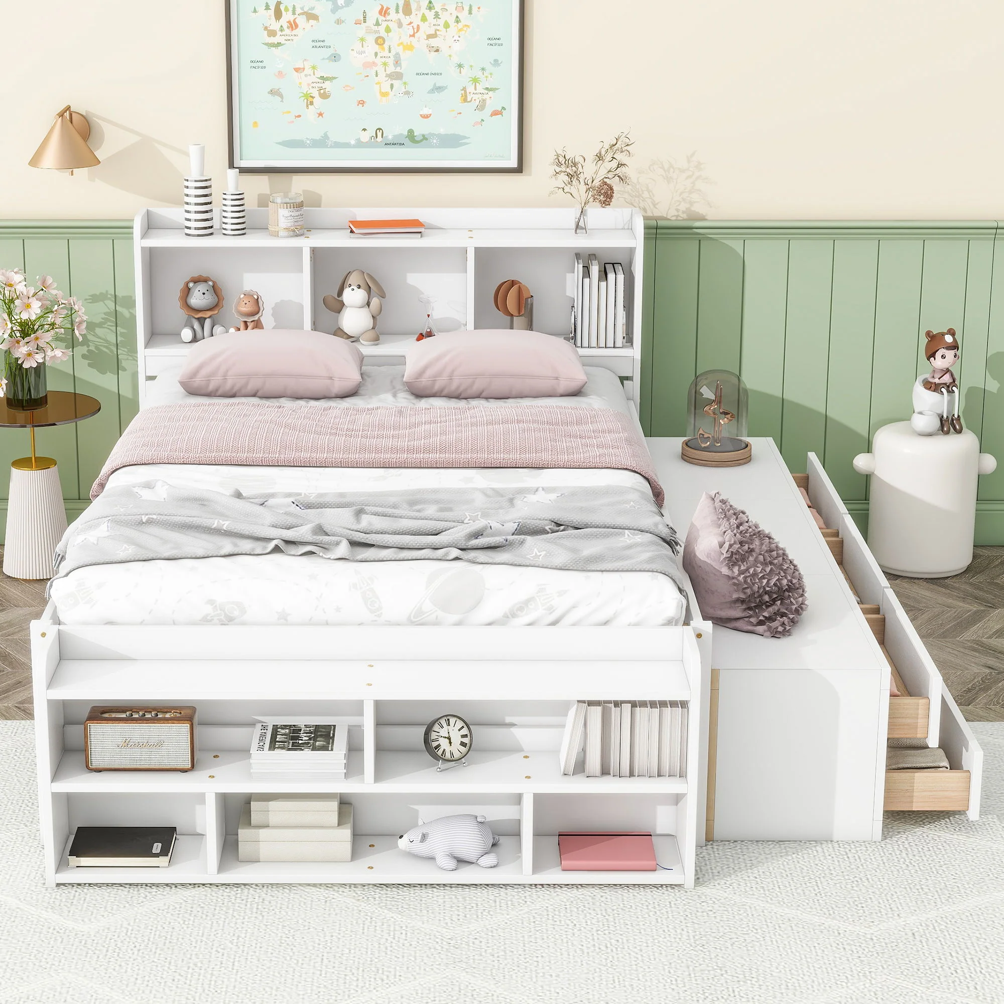 Bed With Bookcase Headboard, Under Bed Storage Drawers And Bed End Storage Case - Image 5
