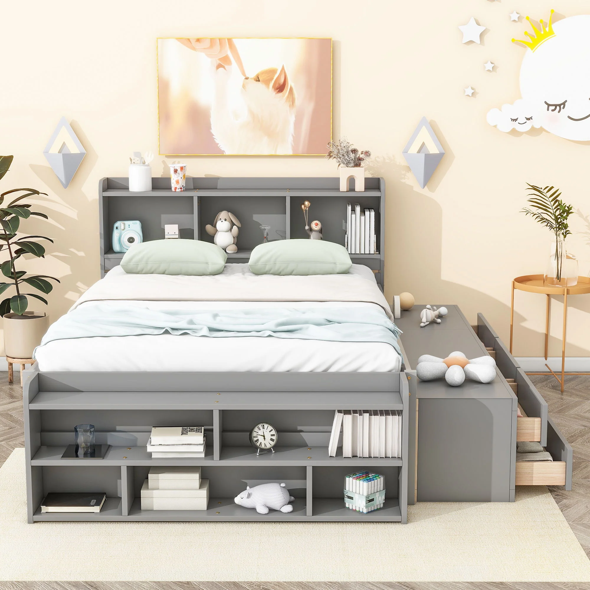 Bed With Bookcase Headboard, Under Bed Storage Drawers And Bed End Storage Case - Image 6