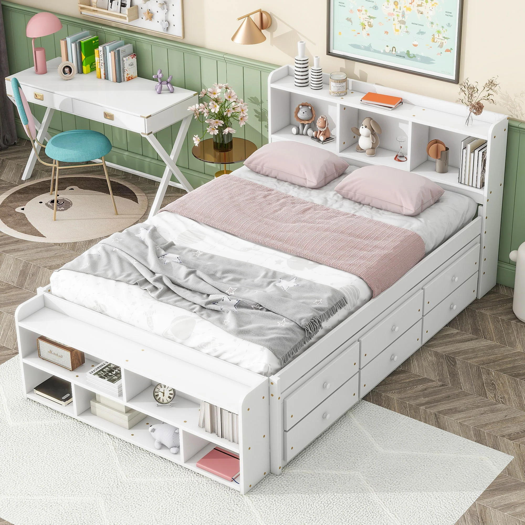 Bed With Bookcase Headboard, Under Bed Storage Drawers And Bed End Storage Case - Image 7