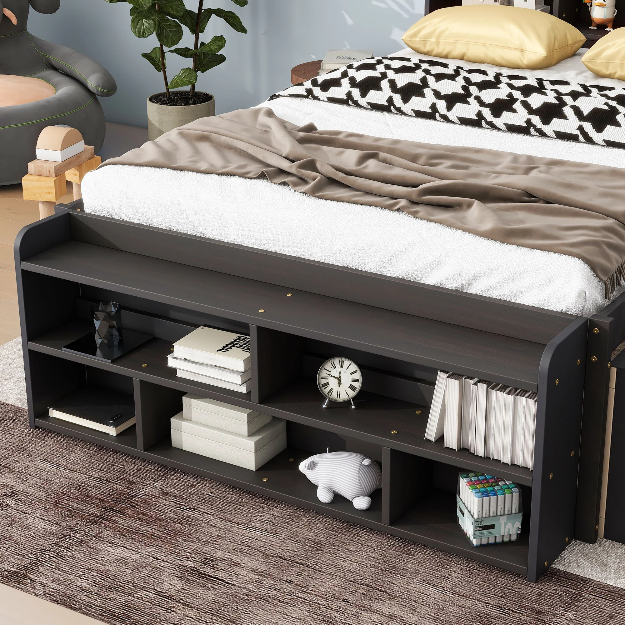 Bed With Bookcase Headboard, Under Bed Storage Drawers And Bed End Storage Case - Image 9