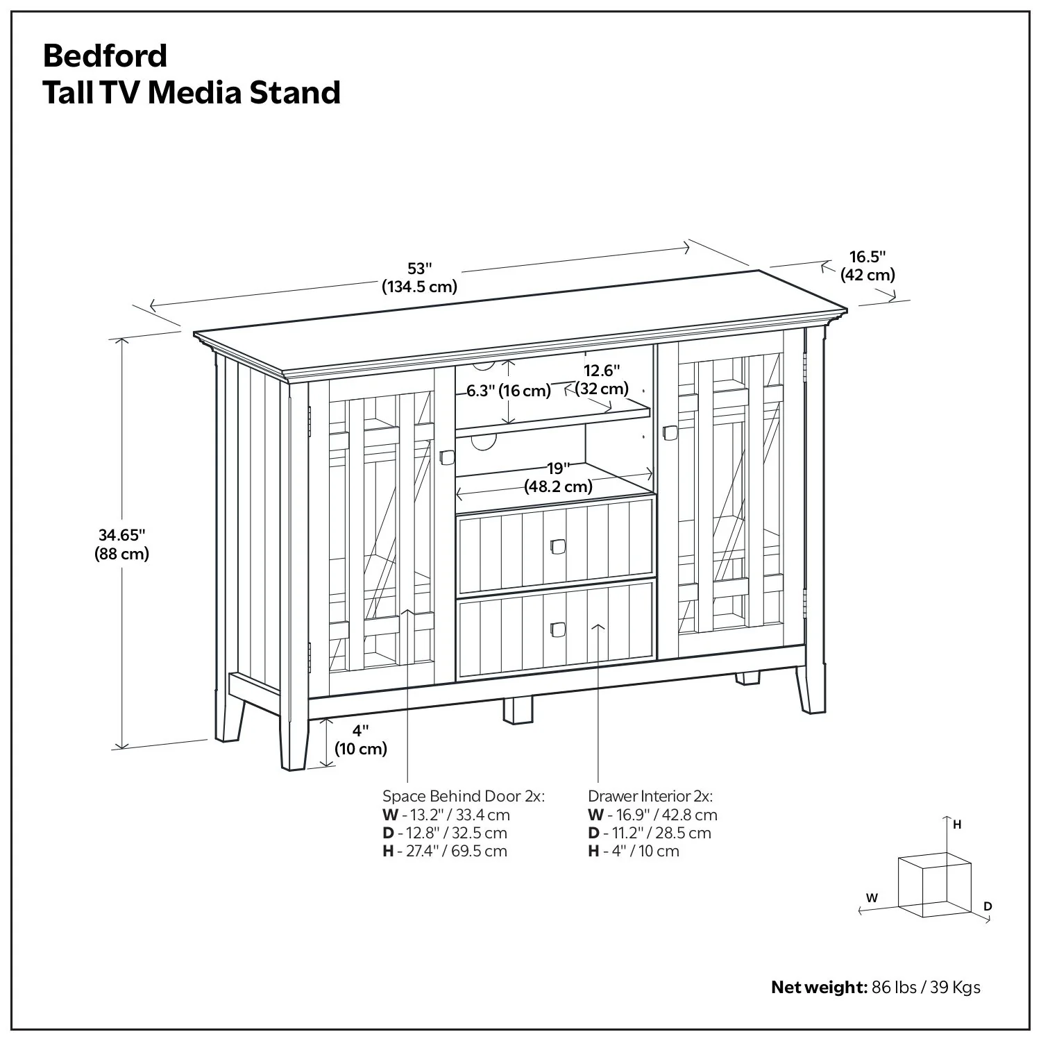 Bedford - Handcrafted Tall TV Media Stand - Image 8