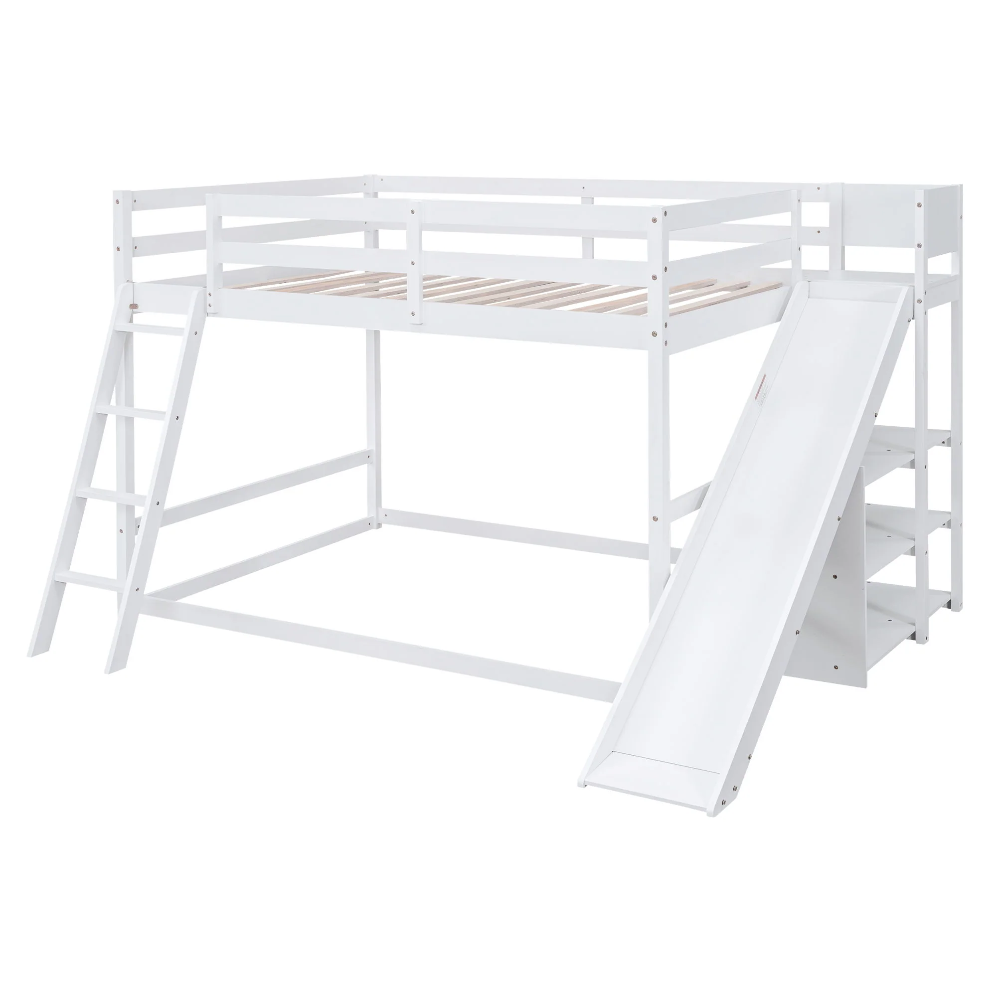 Bunk Bed With Ladder, Slide, And Shelves Pine Wood - Image 2