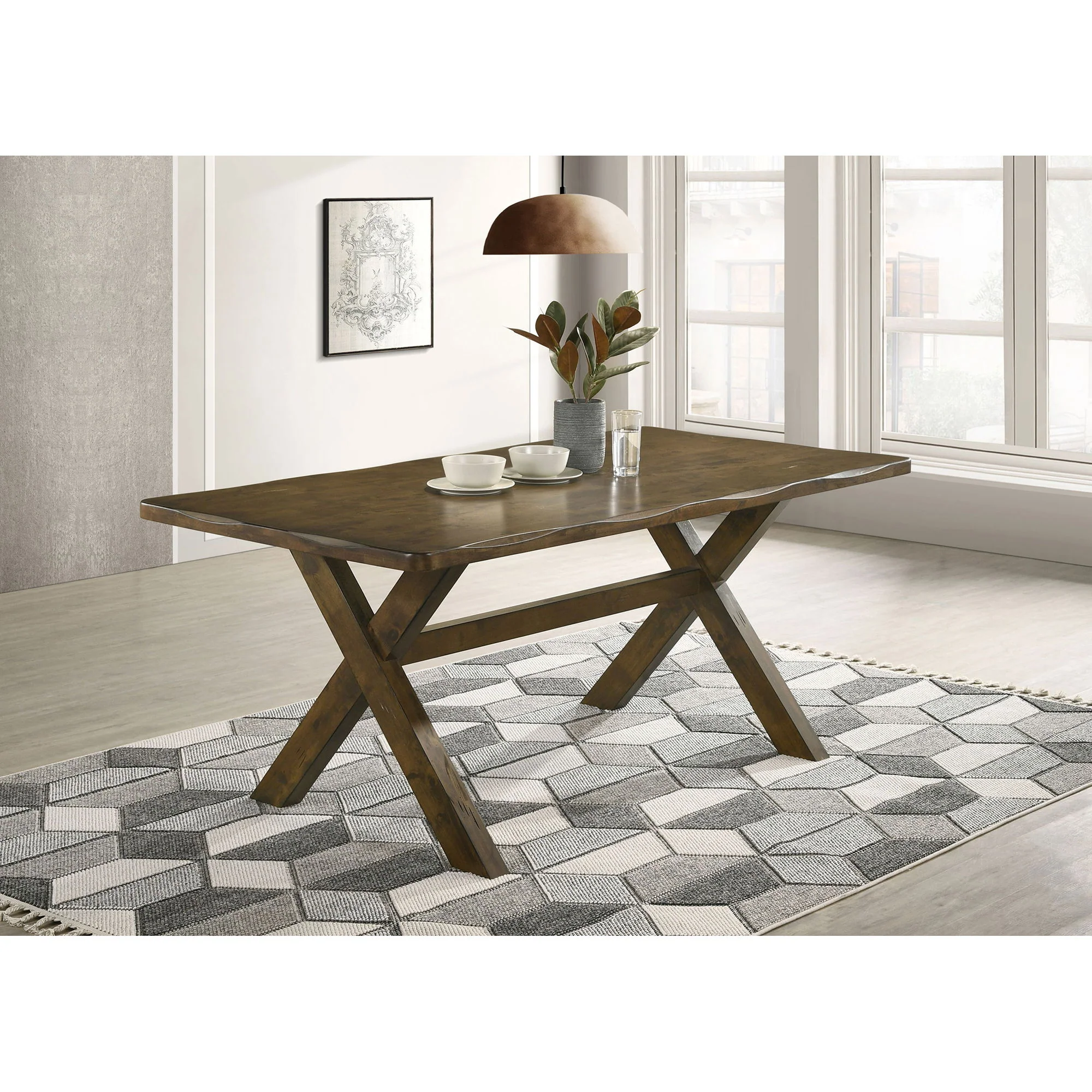 Carbon - Rectangular Dining Table With X Base Design - Brown - Image 4