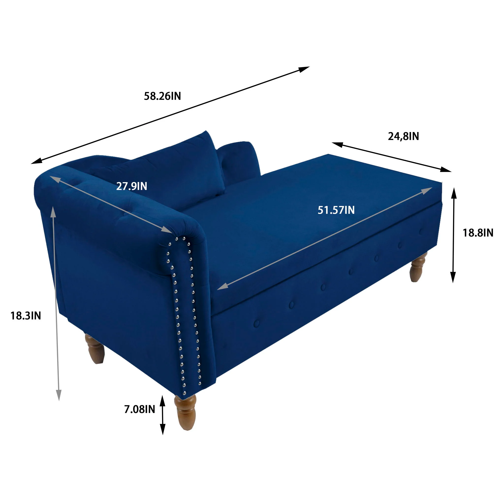 Chaise Lounge Indoor, Lounge Chair For Bedroom With Storage & Pillow, Modern Upholstered Rolled Arm Chase Lounge For Sleeping With Nailhead Trim For Living Room Bedroom Office - Image 16