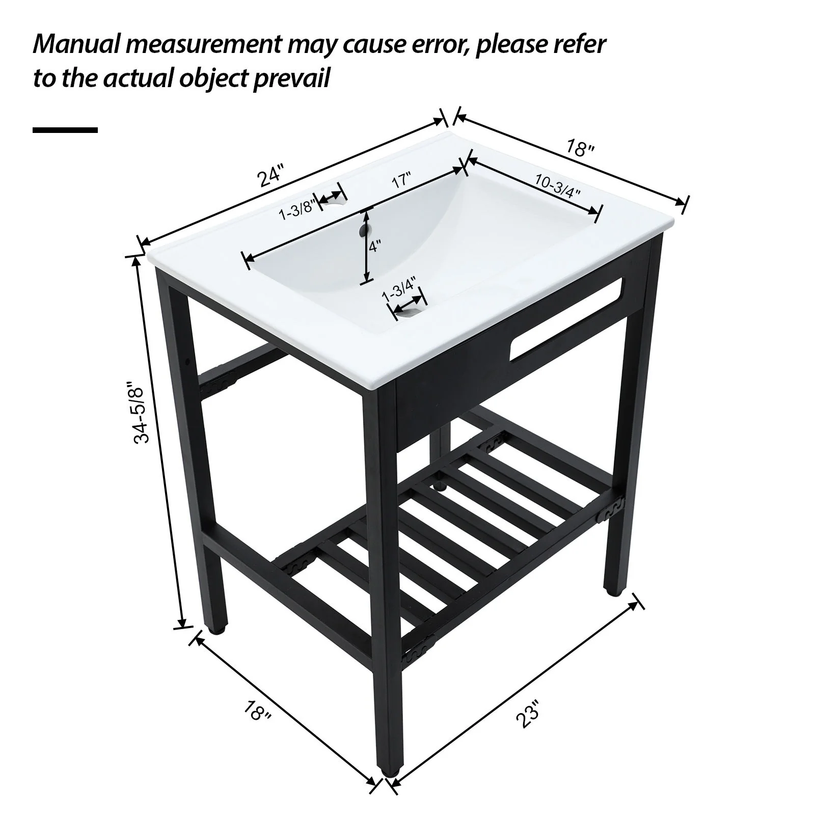 Console Sink With Legs, 24" X 18", Durable Porcela With Frame - White / Black - Image 2