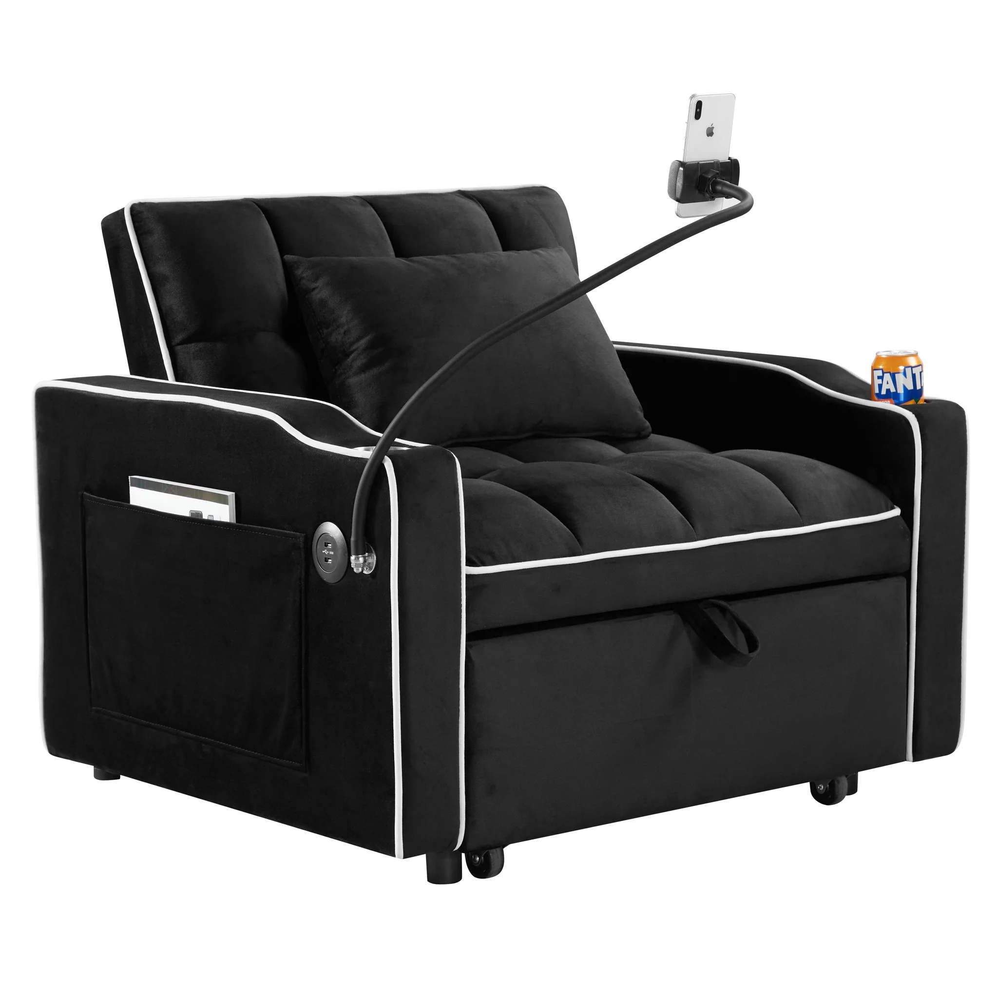Convertible Sleeper Chair Sofa Bed Adjustable Pull Out Sleeper Chair Bed Multi-Pockets Folding Sofa Bed For Living Room Bedroom Small Space, 3 In 1 Sofa Bed - Image 2