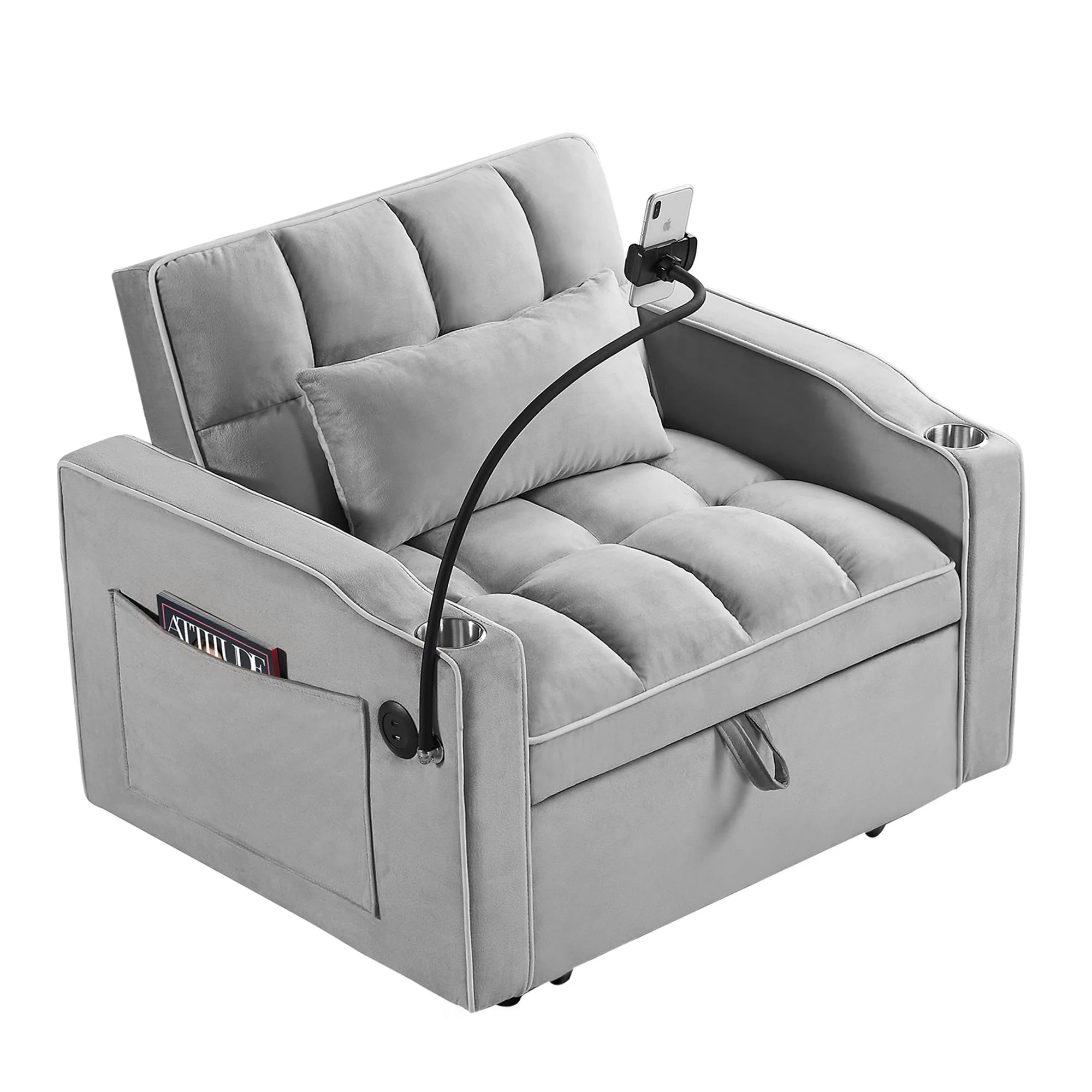 Convertible Sleeper Chair Sofa Bed Adjustable Pull Out Sleeper Chair Bed Multi-Pockets Folding Sofa Bed For Living Room Bedroom Small Space, 3 In 1 Sofa Bed - Image 6