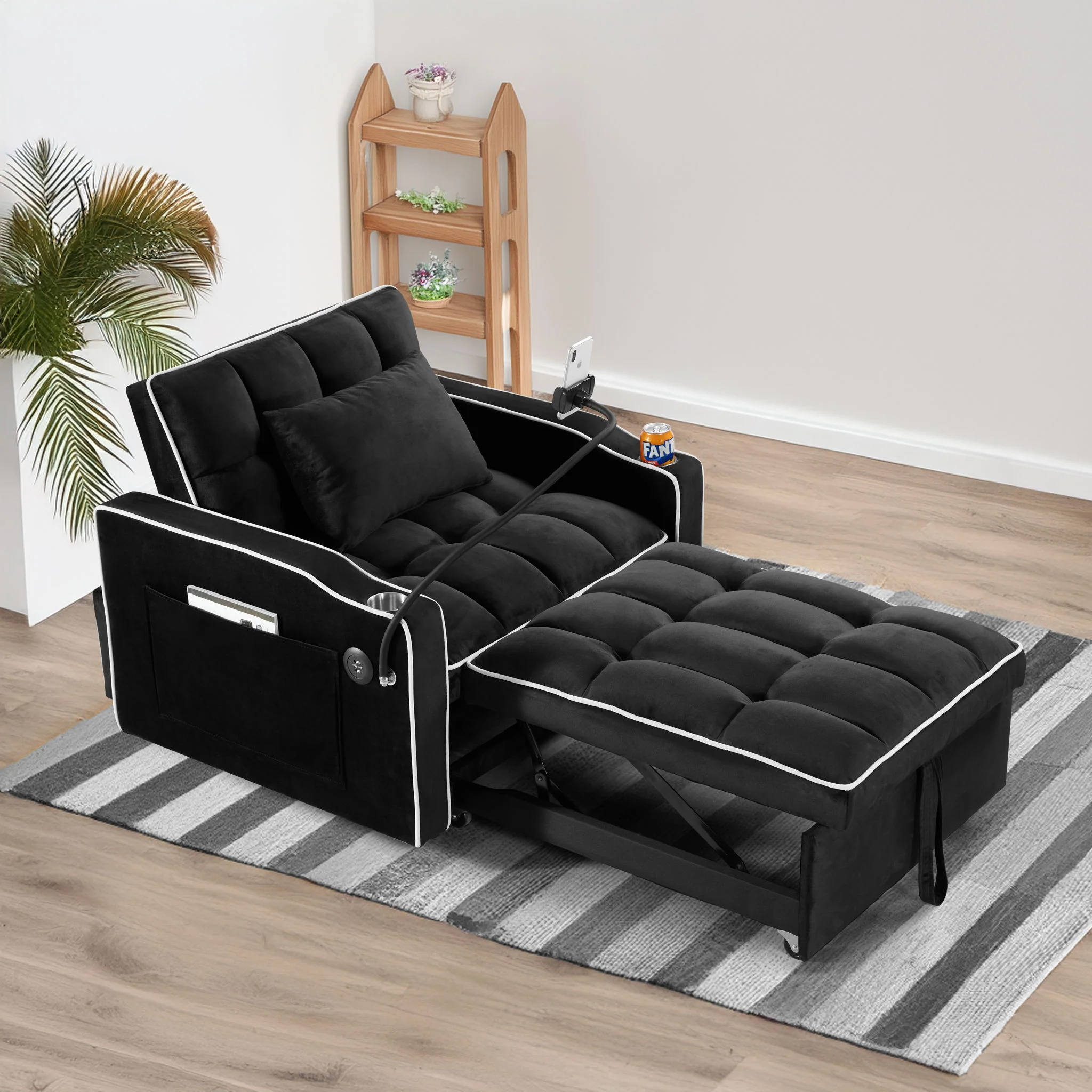 Convertible Sleeper Chair Sofa Bed Adjustable Pull Out Sleeper Chair Bed Multi-Pockets Folding Sofa Bed For Living Room Bedroom Small Space, 3 In 1 Sofa Bed - Image 8