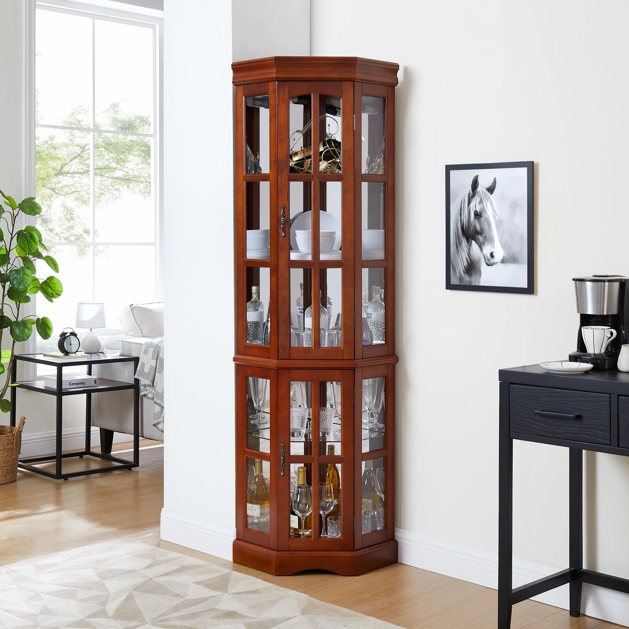 Corner Curio Cabinet With 5 Shelves And Lighting System (E26 Light Bulb Not Included) - Image 8