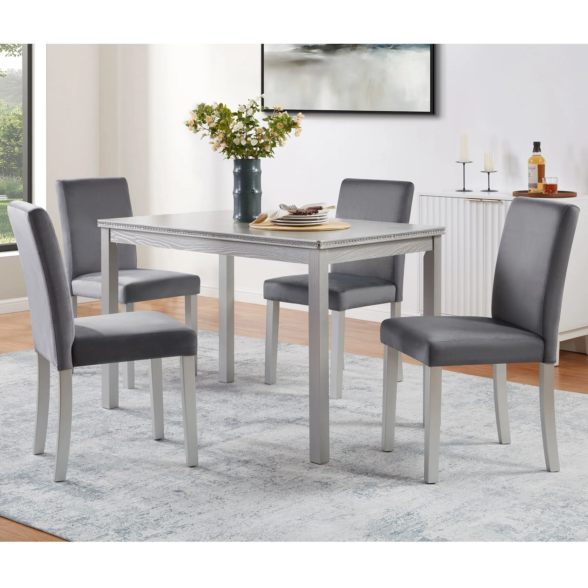 Dining Table Set, Table With A Rectangular Table And Upholstered Chairs - Image 7