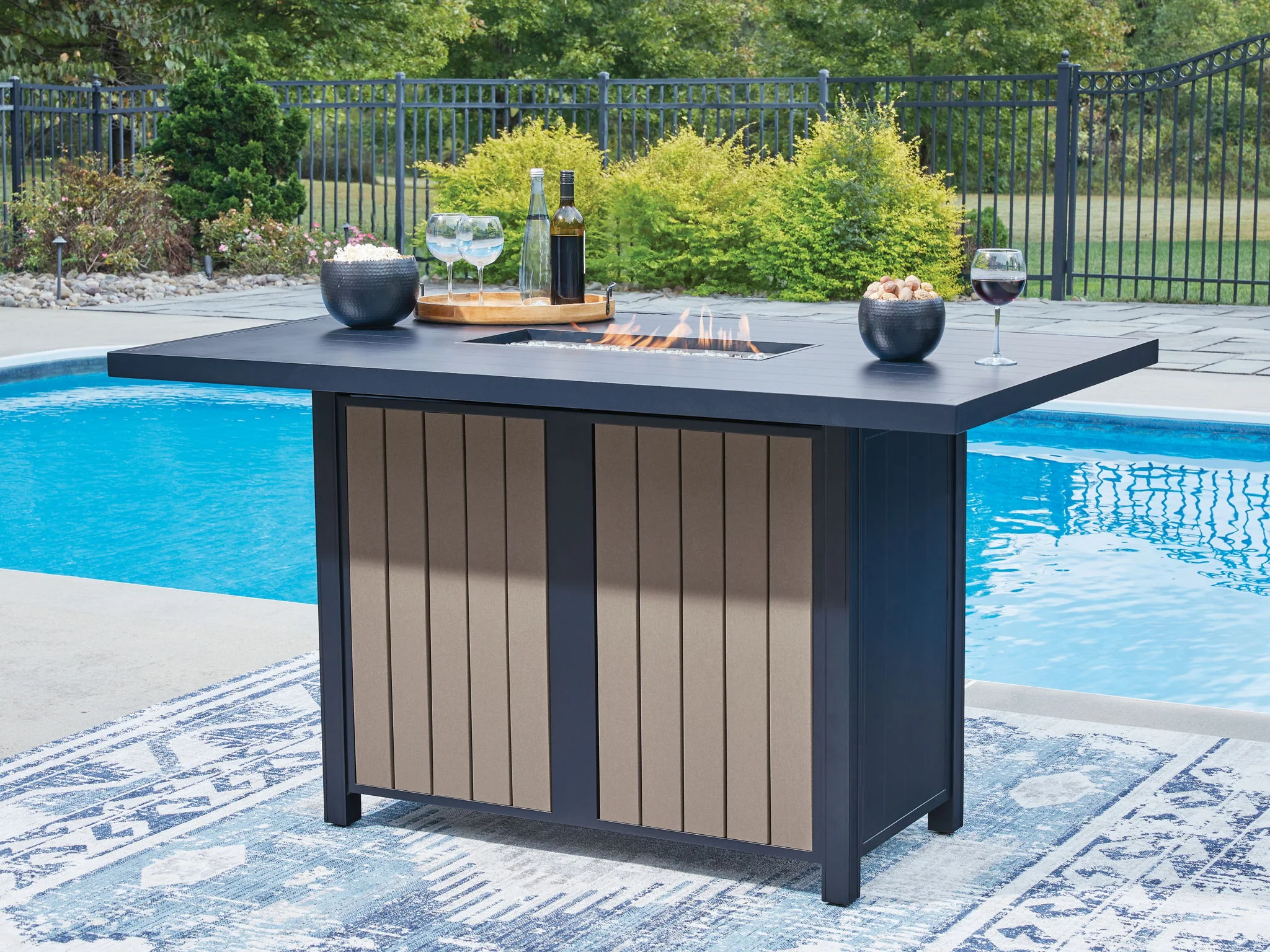 East Beach - Rectangular Bar Table With Fire Pit - Blue - Image 4