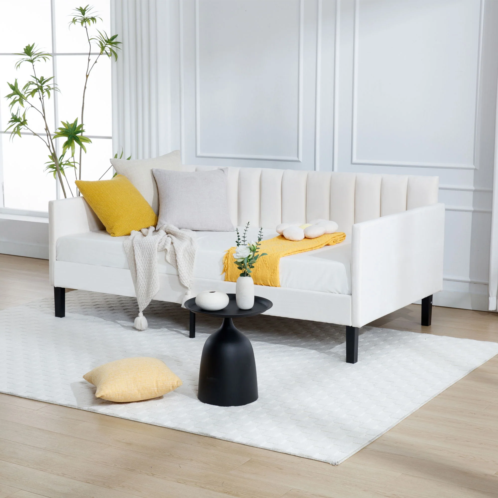 Elena - Boucle Upholstered Daybed, Ribbed Tufted Backrest - Image 6