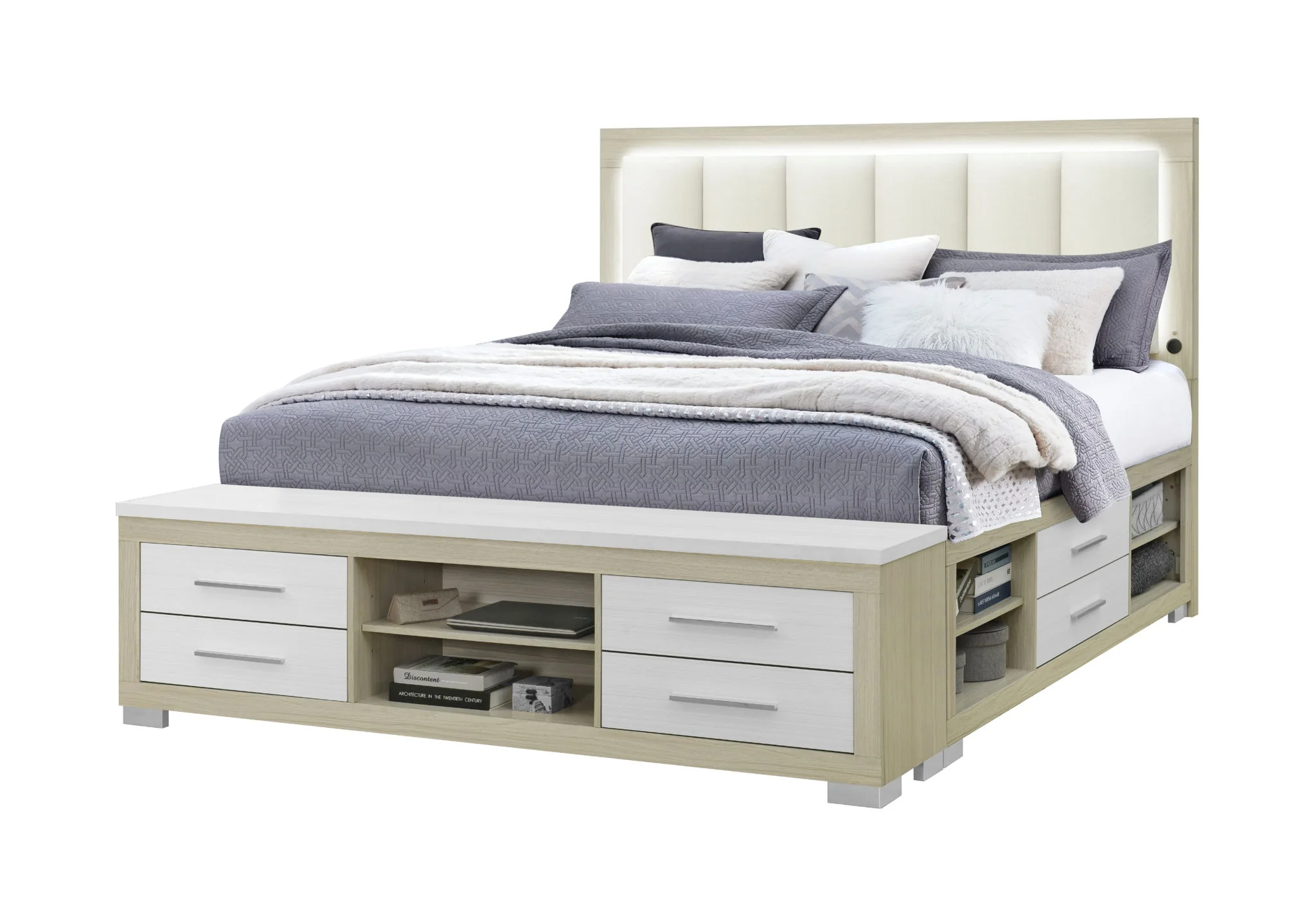Emma - King Bed Footboard And Slats - Natural / White