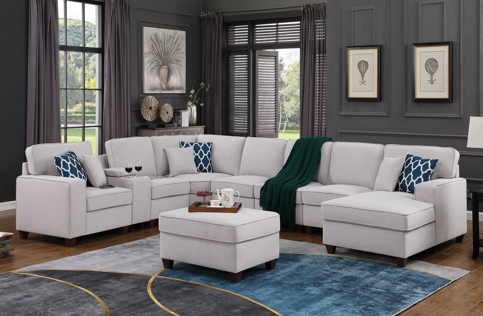 Eric - 9 Piece Upholstered Sectional With Ottoman - Image 2