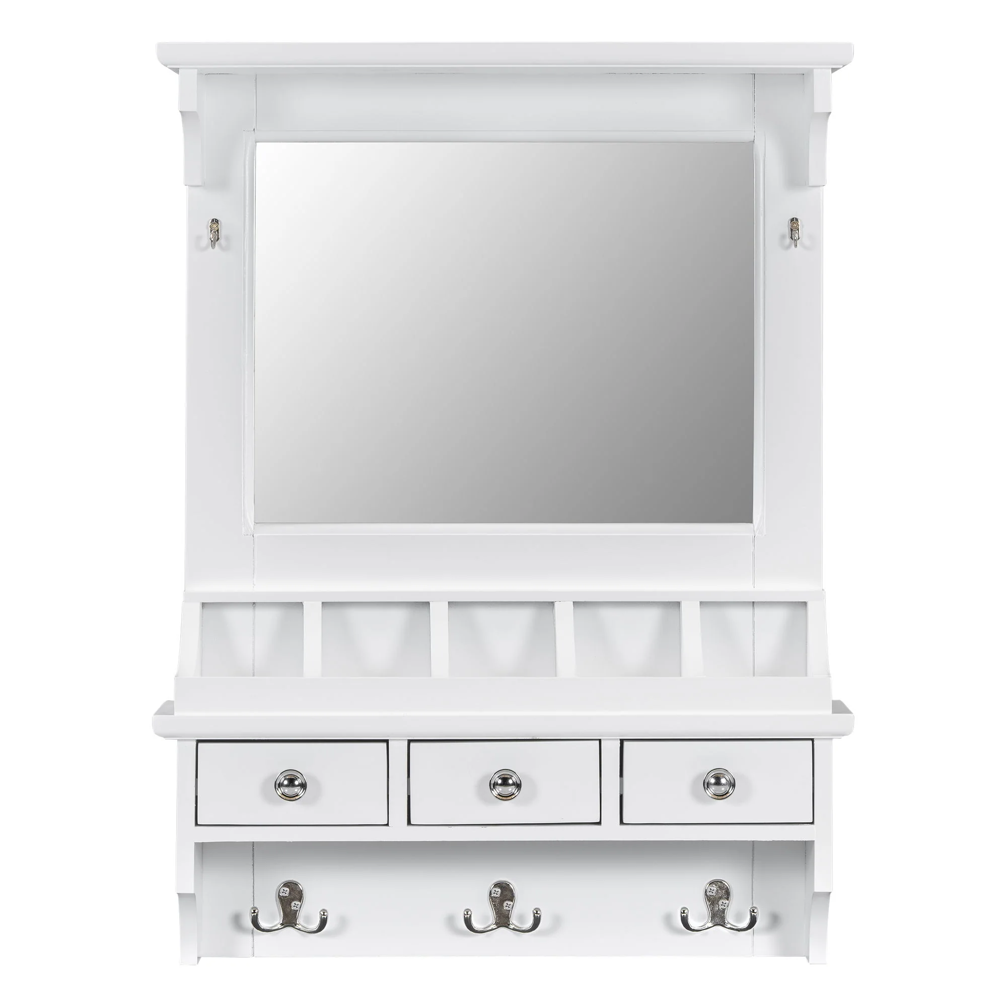Floating Makeup Vanity With Big Mirror, Wall Mounted Storage Vanity With Drawers, Pockets & Hooks, Space Saving Decorative Home Organizer - White - Image 2