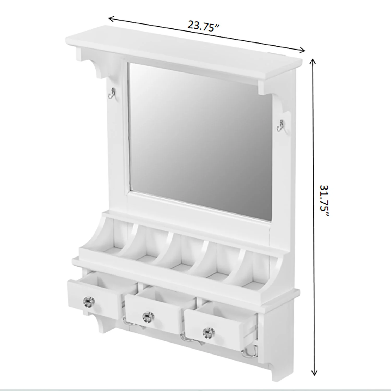 Floating Makeup Vanity With Big Mirror, Wall Mounted Storage Vanity With Drawers, Pockets & Hooks, Space Saving Decorative Home Organizer - White - Image 3