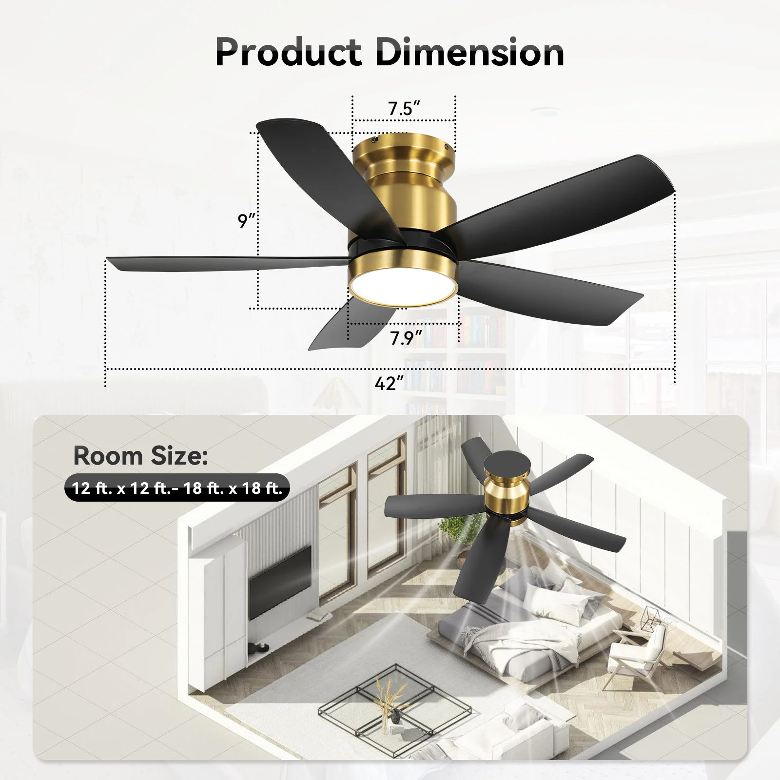 Flush Mount Ceiling Fan With LED Light 22W And Remote Control Blades / Body, DC Motor - Image 5